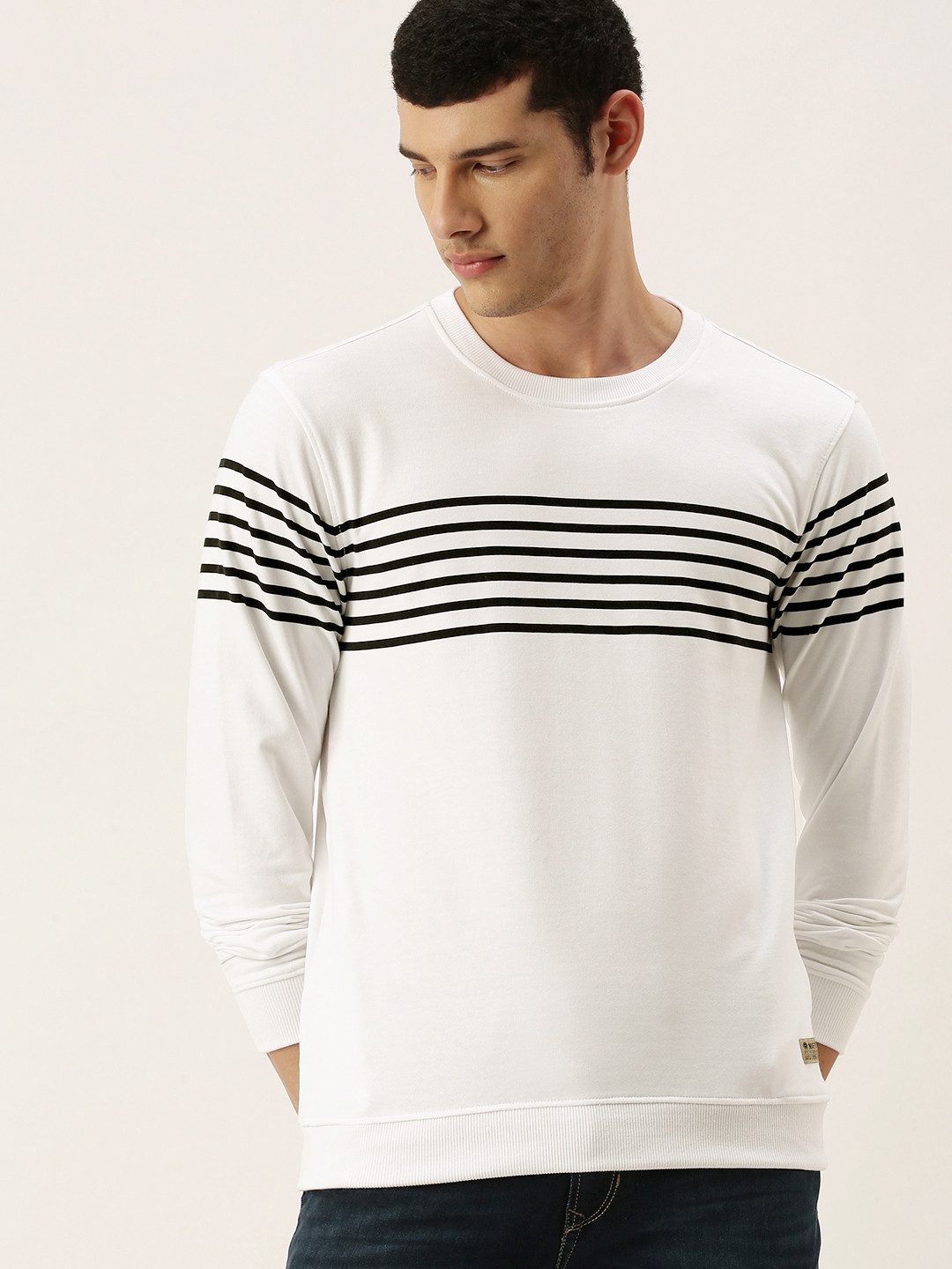 Buy PETER ENGLAND UNIVERSITY Men White & Black Striped Round Neck