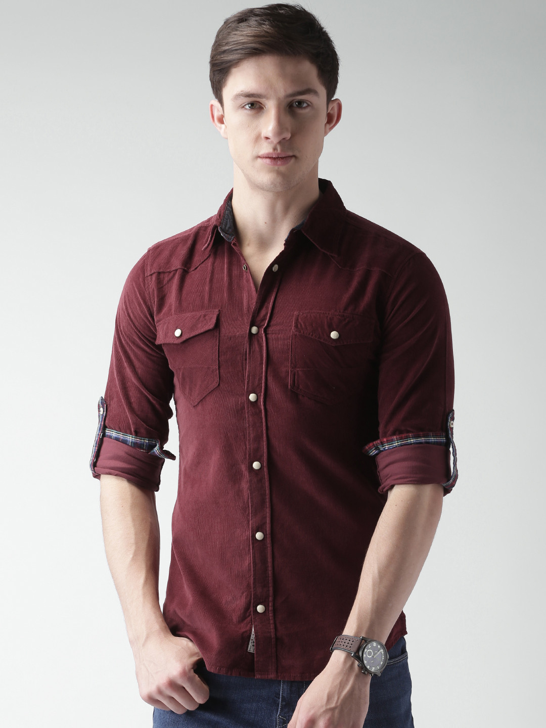 Buy ALCOTT Men Burgundy Solid Casual Shirt Shirts for Men 1611023