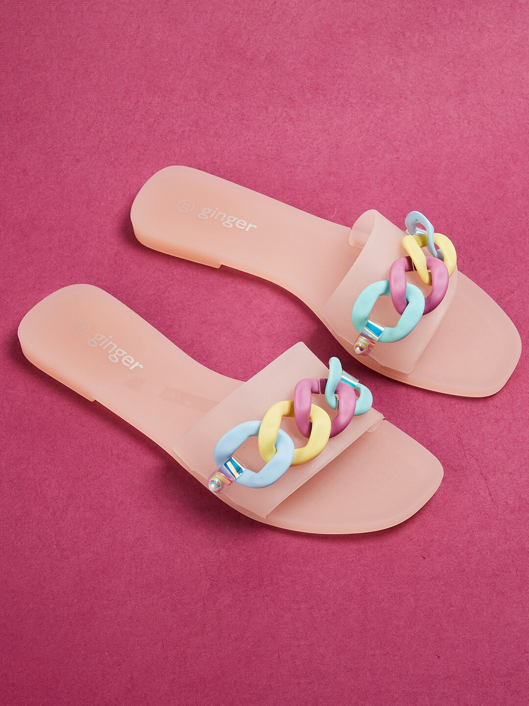 Buy Ginger By Lifestyle Women Peach Coloured & Blue Sliders Flip Flops for Women 16111908 Myntra