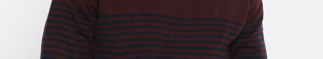 Buy Indian Terrain Burgundy & Navy Striped Jumper Fit Sweater ...
