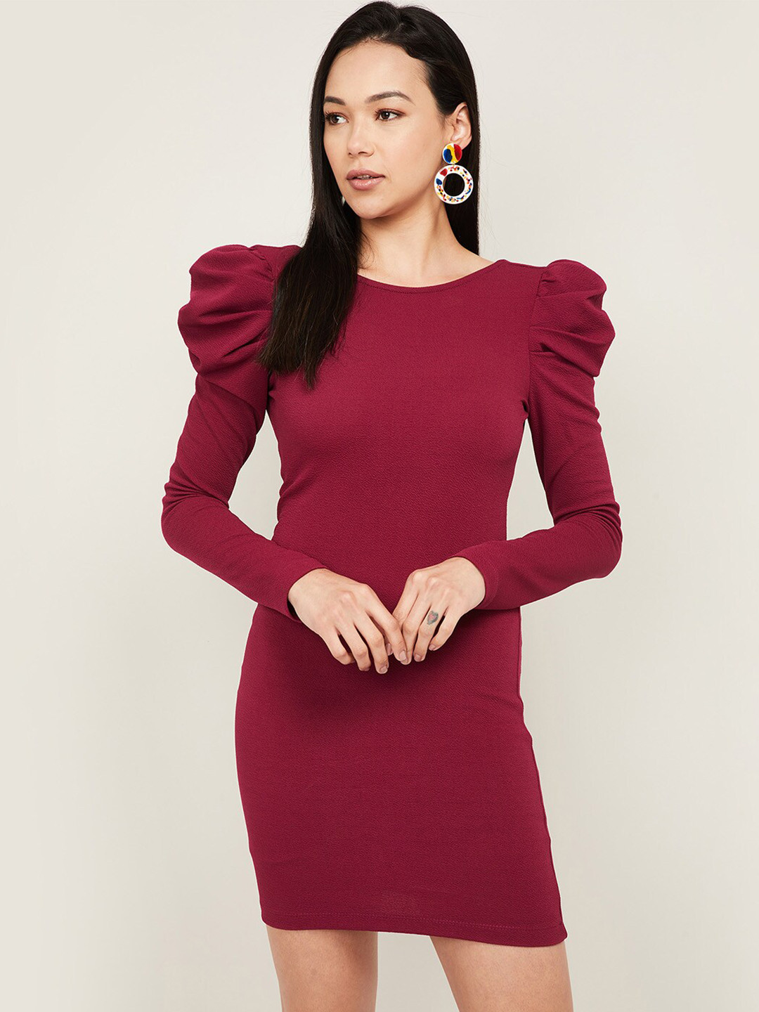 Buy Ginger By Lifestyle Maroon Bodycon Dress Dresses for Women