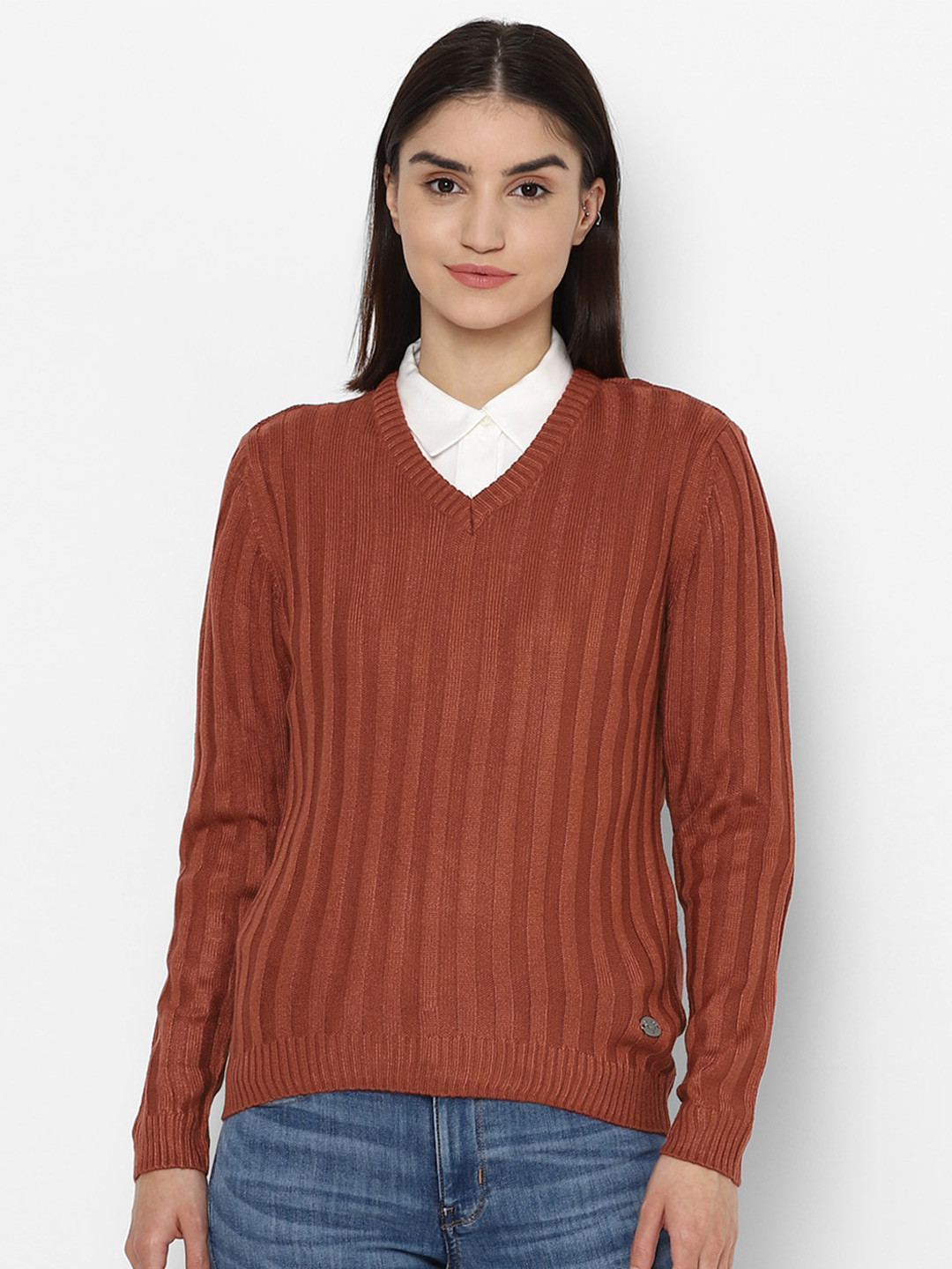 Buy Allen Solly Woman Women Maroon Striped Pullover - Sweaters for Women 16121336 | Myntra
