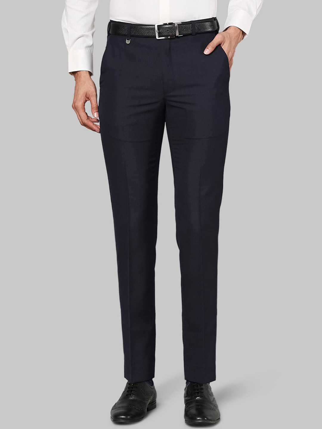 Buy Park Avenue Men Blue Textured Formal Trousers - Trousers for Men ...