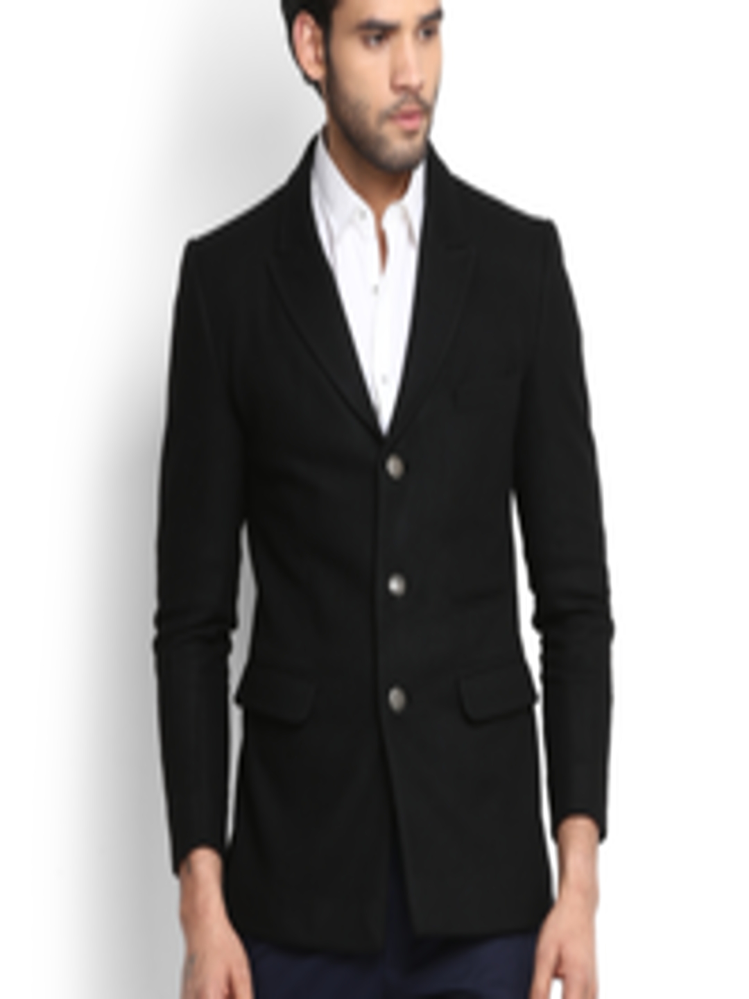Buy MR BUTTON Black Structured Fit Single Breasted Casual Blazer ...