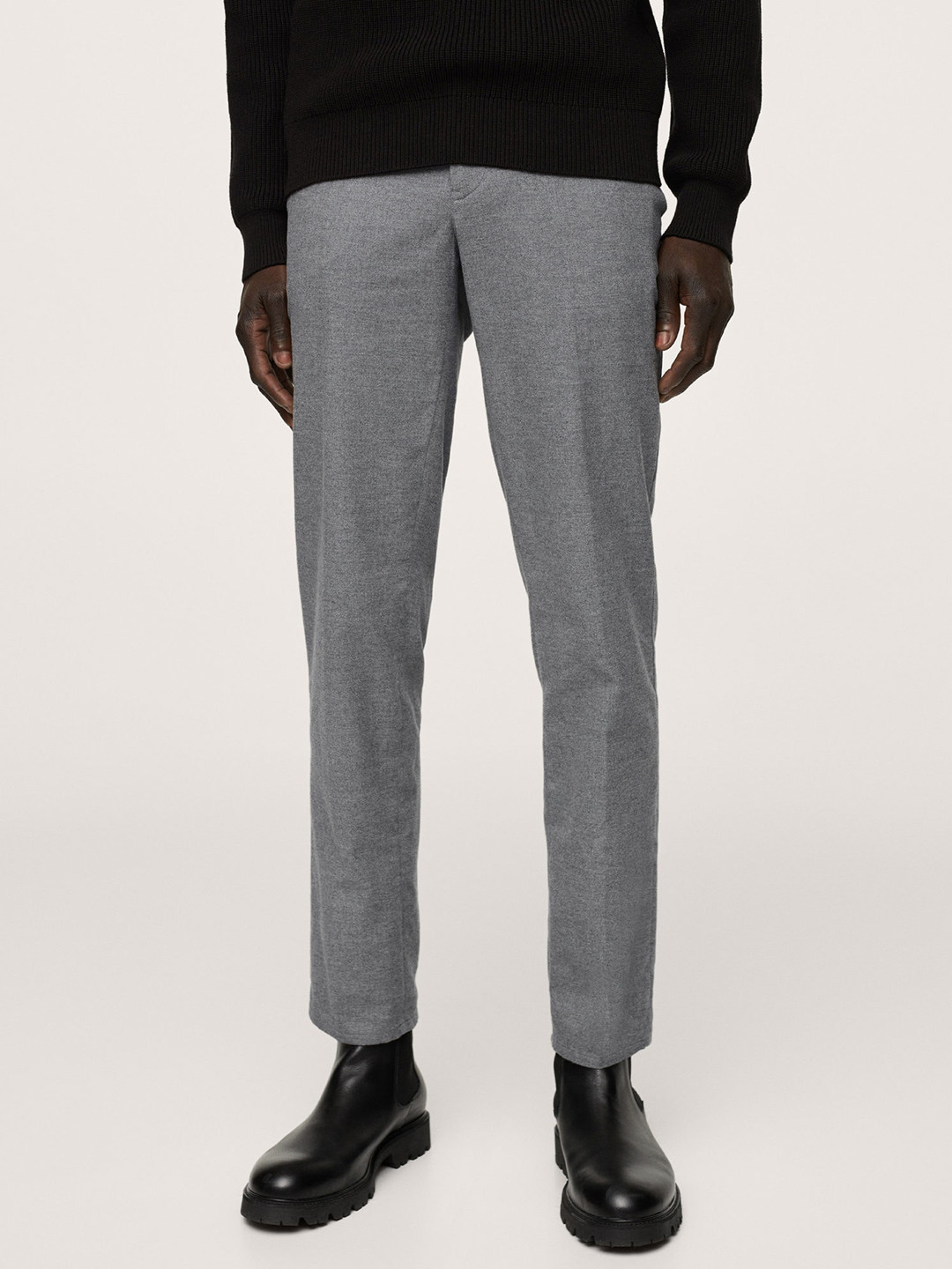 Buy MANGO MAN Men Grey Solid Slim Fit Regular Trousers Trousers for
