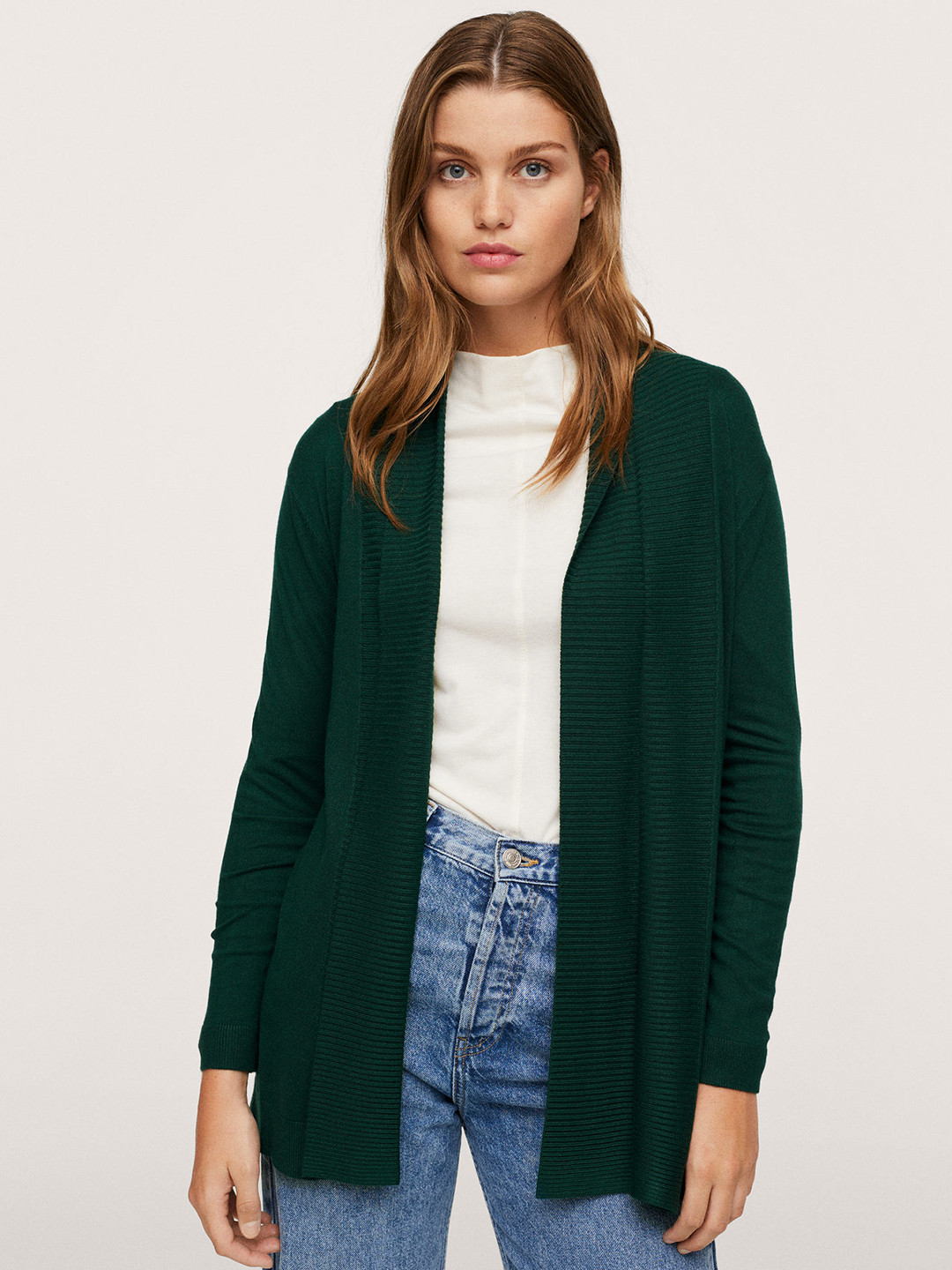 Buy MANGO Women Green Solid Front Open Sweater Sweaters for Women