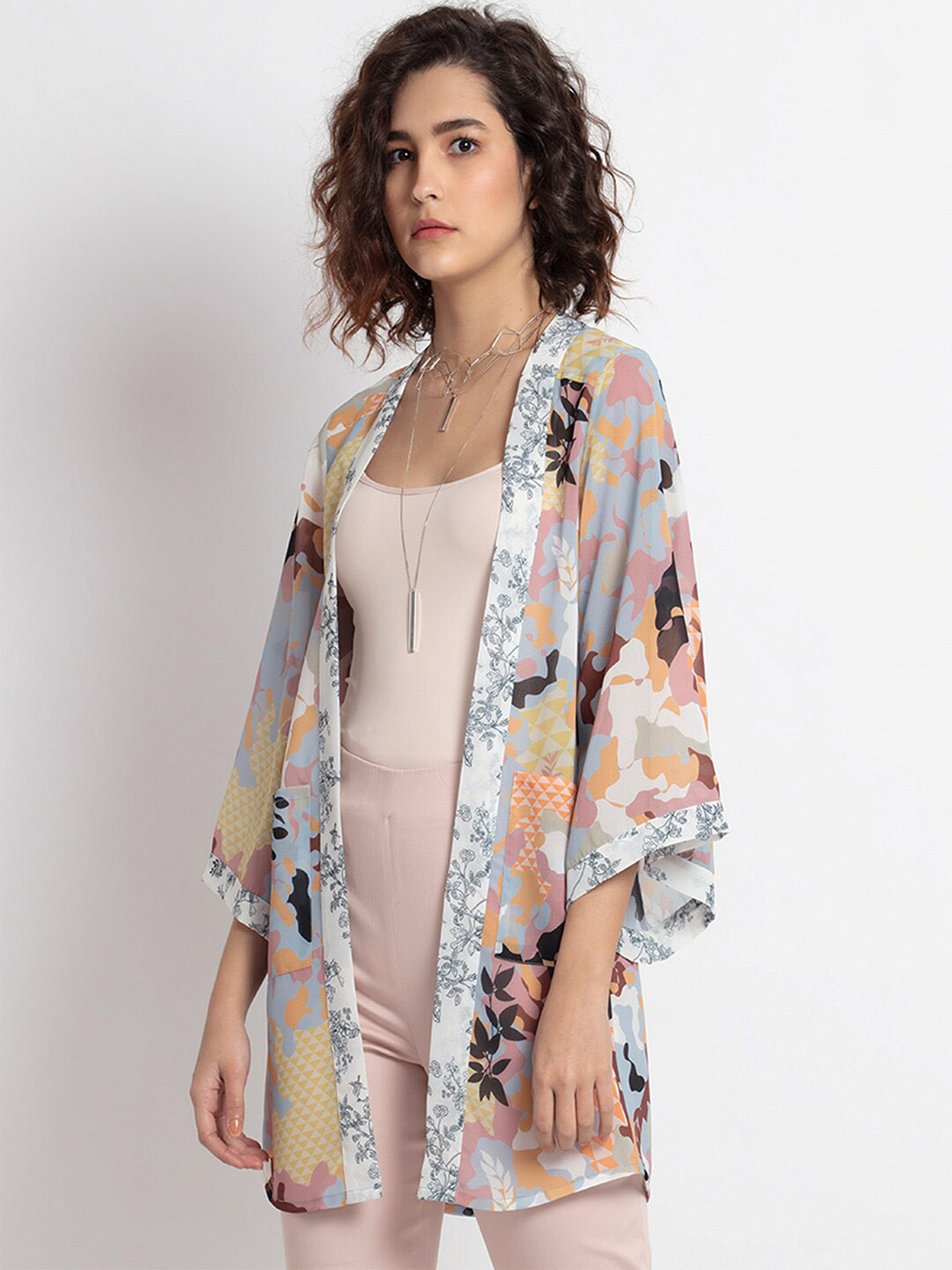 Buy SHAYE Women Multicoloured Printed Kimono Shrug Shrug for Women