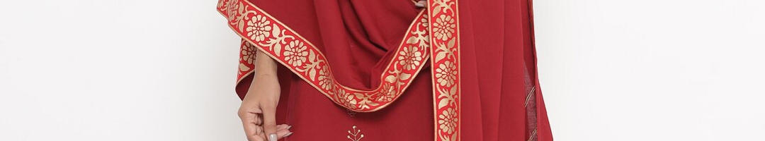 Buy Fabriko Women Red Floral Embroidered Regular Mirror Work Kurta With ...