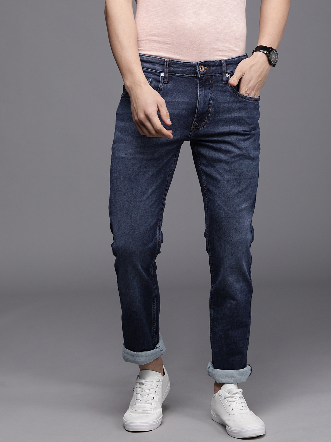 Buy Louis Philippe Jeans Men Blue MATT Slim Fit Low Rise Light Fade ...