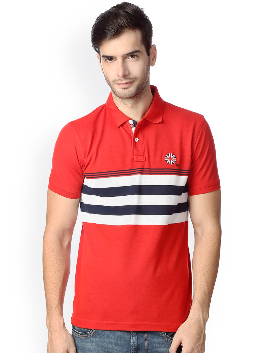 Buy Peter England Men Red Striped Snug Fit Polo T Shirt - Tshirts for ...
