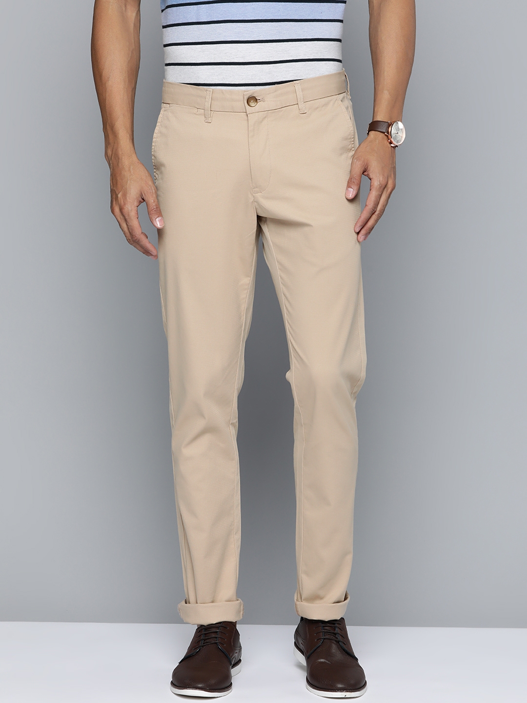 Buy Indian Terrain Men Beige Slim Fit Chinos - Trousers for Men ...