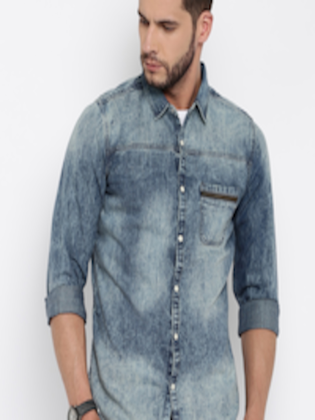 Buy United Colors Of Benetton Men Blue Washed Denim Shirt - Shirts for ...