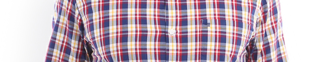 Buy Peter England Men Navy & Red Slim Fit Checked Semiformal Shirt ...