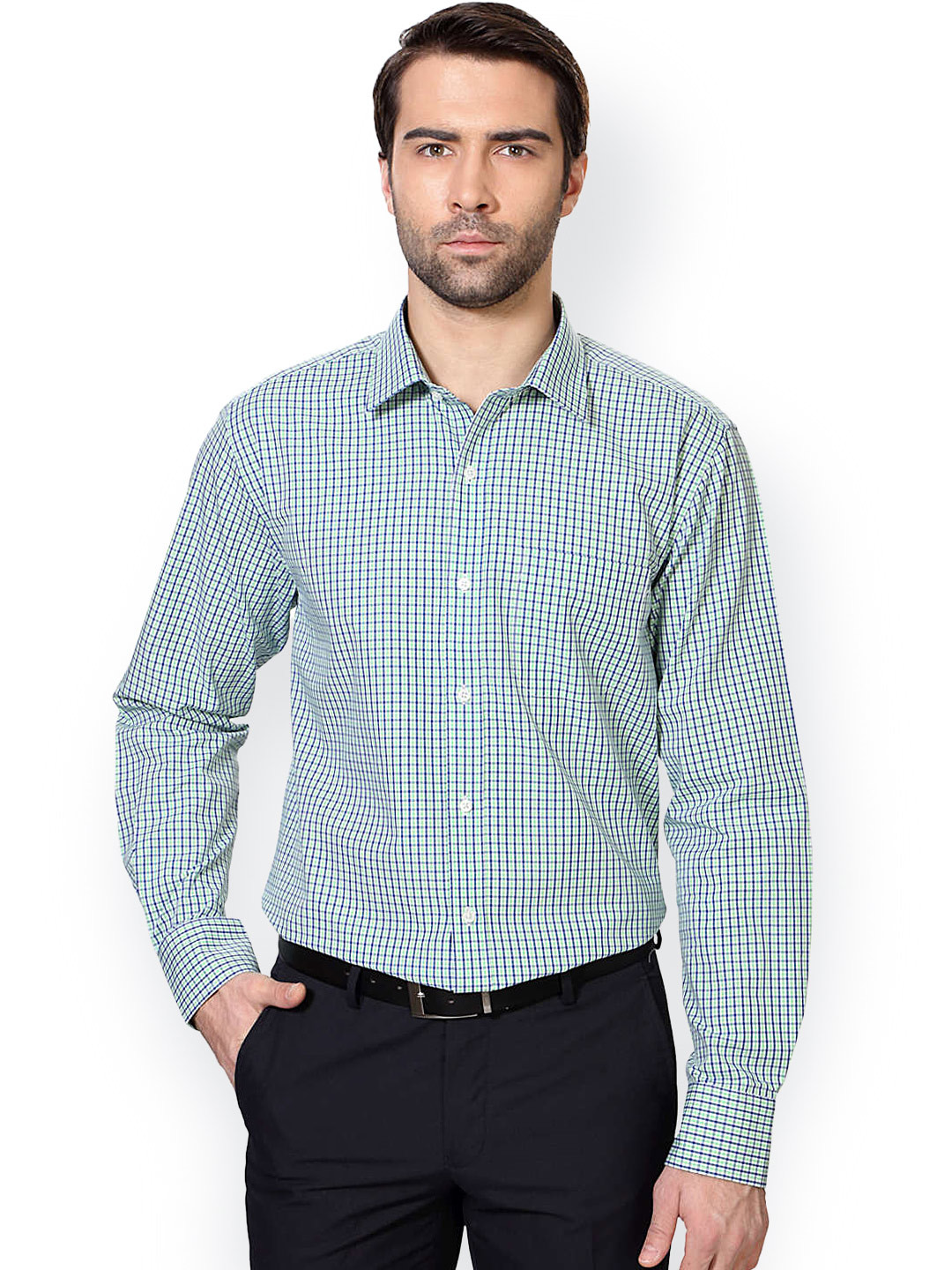 Buy Peter England Blue Nuvo Fit Checked Formal Shirt Shirts for Men