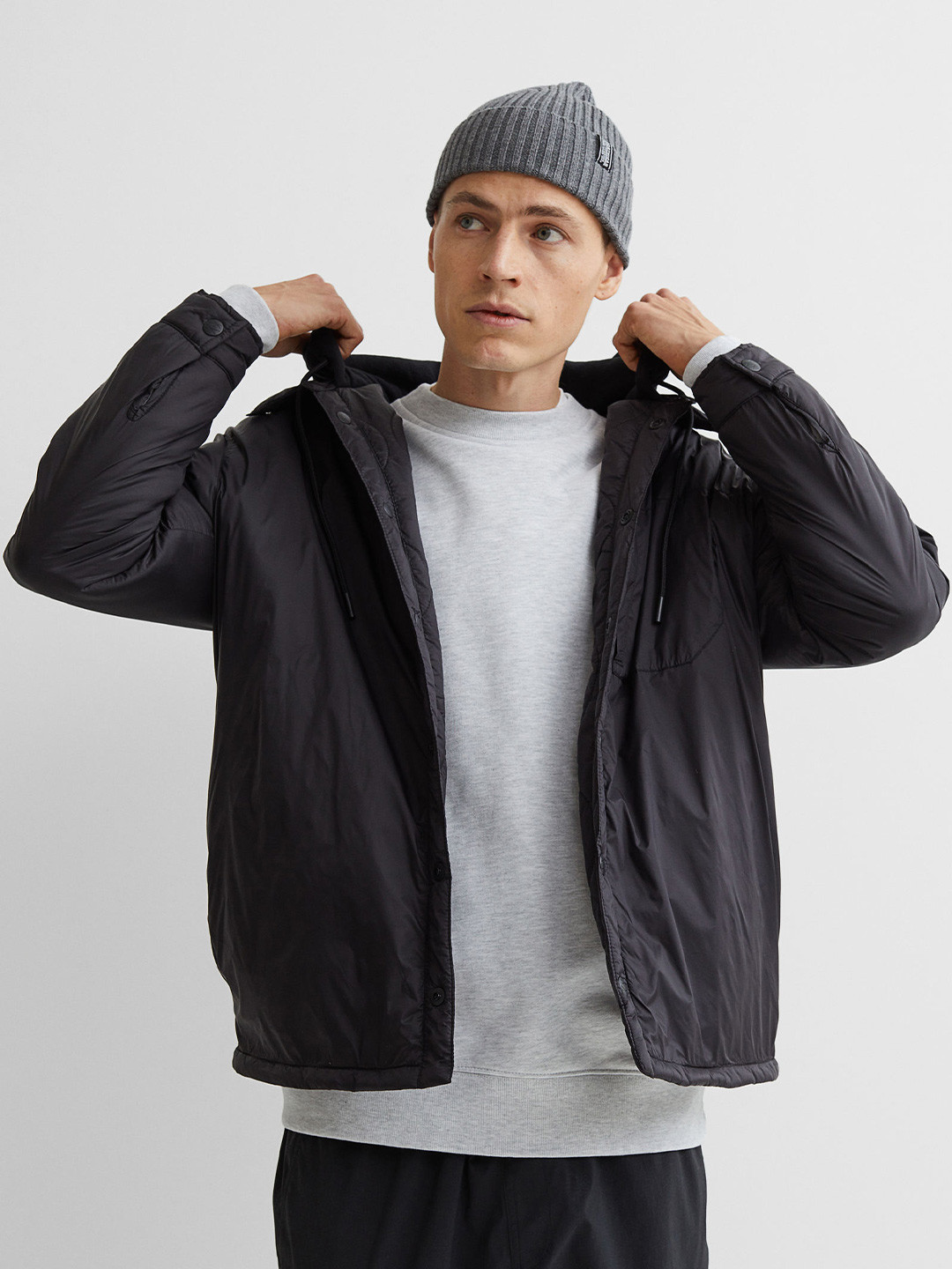 Buy H&M Men Black Regular Fit Padded Overshirt Jackets for Men