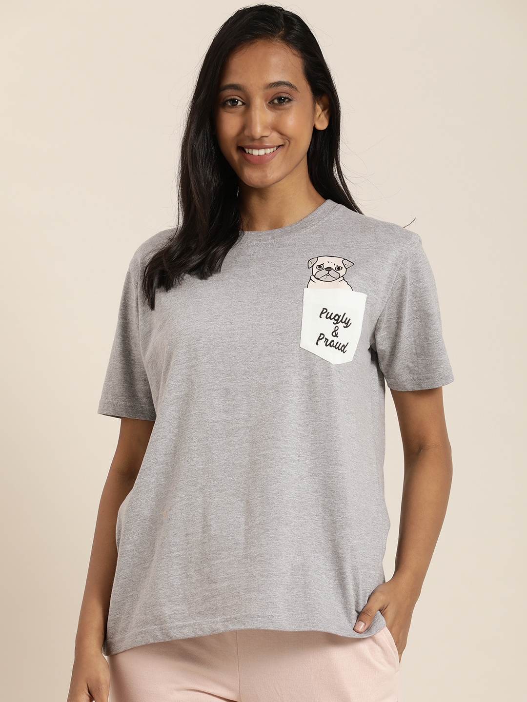 Buy QUARANTINE Women Grey Melange Printed Boxy T Shirt Tshirts for