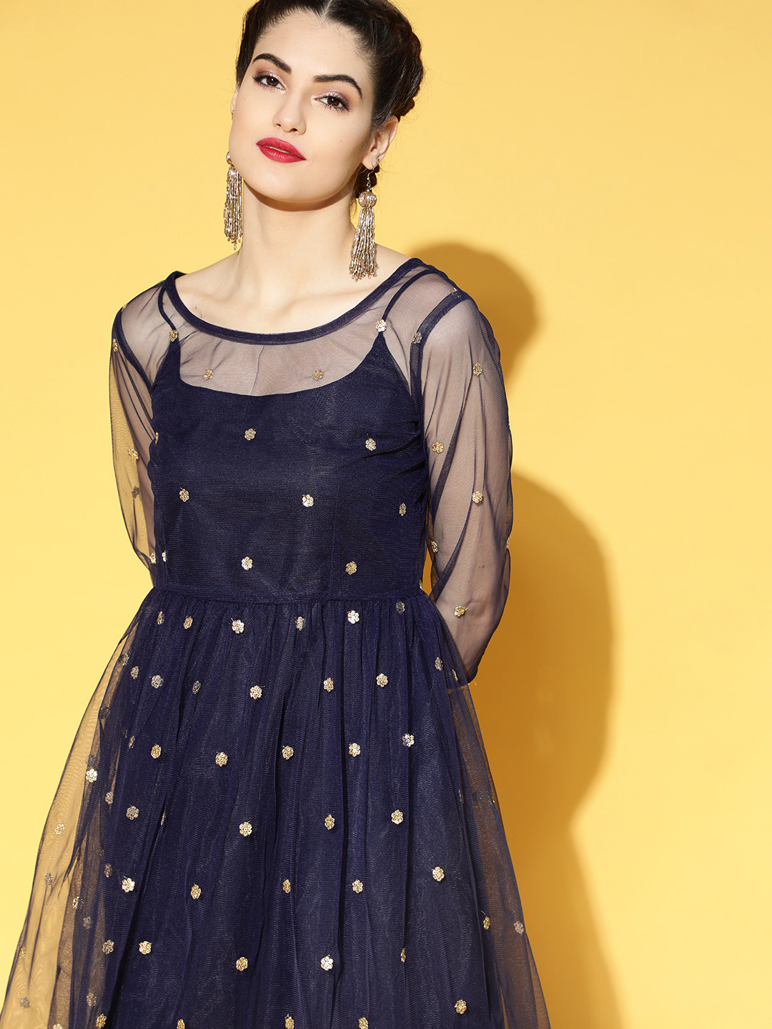 Indi and Cold Embroidered Navy Dress
