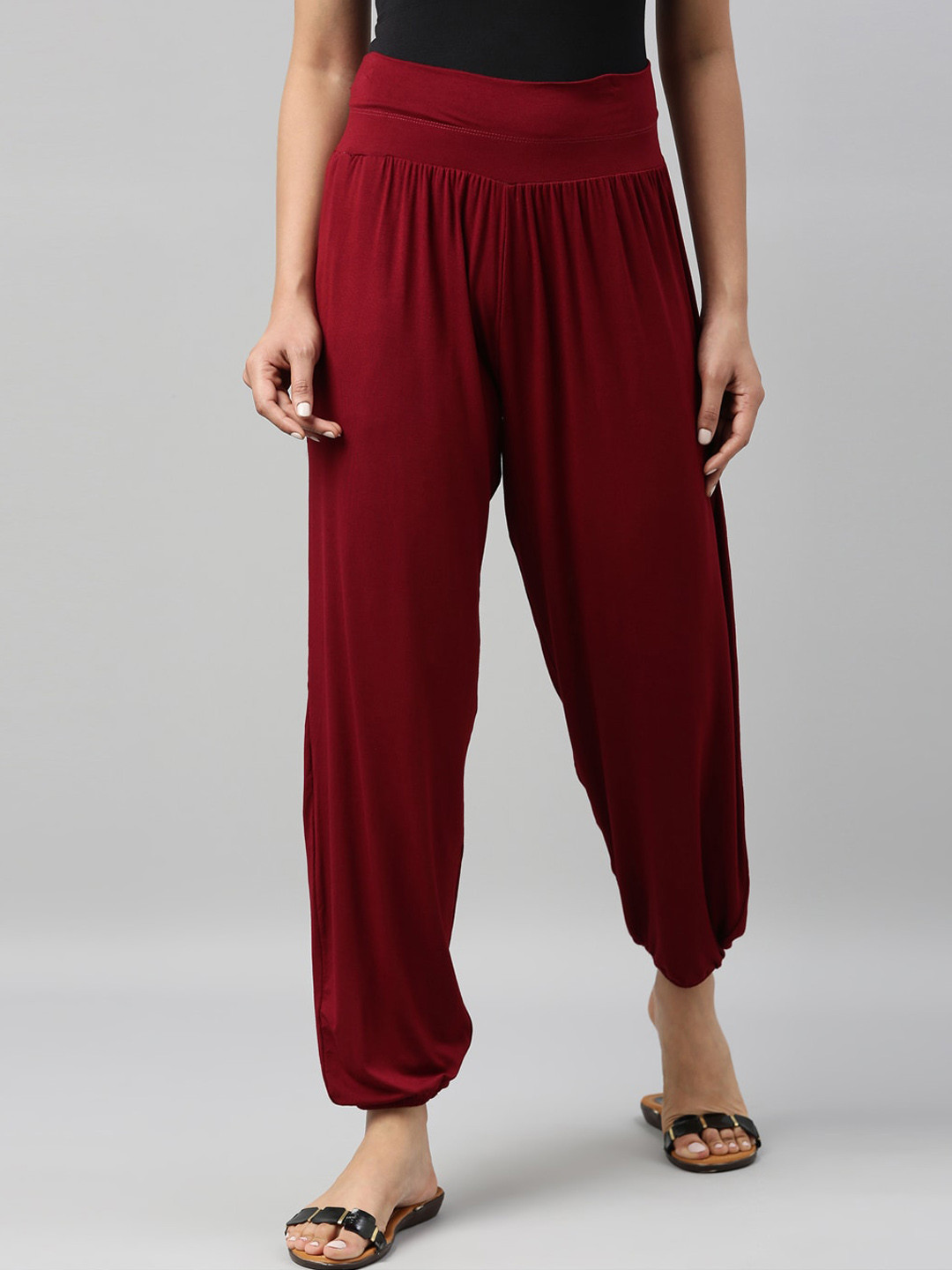 Buy Go Colors Women Maroon Solid Loose Fit Harem Pants Harem Pants
