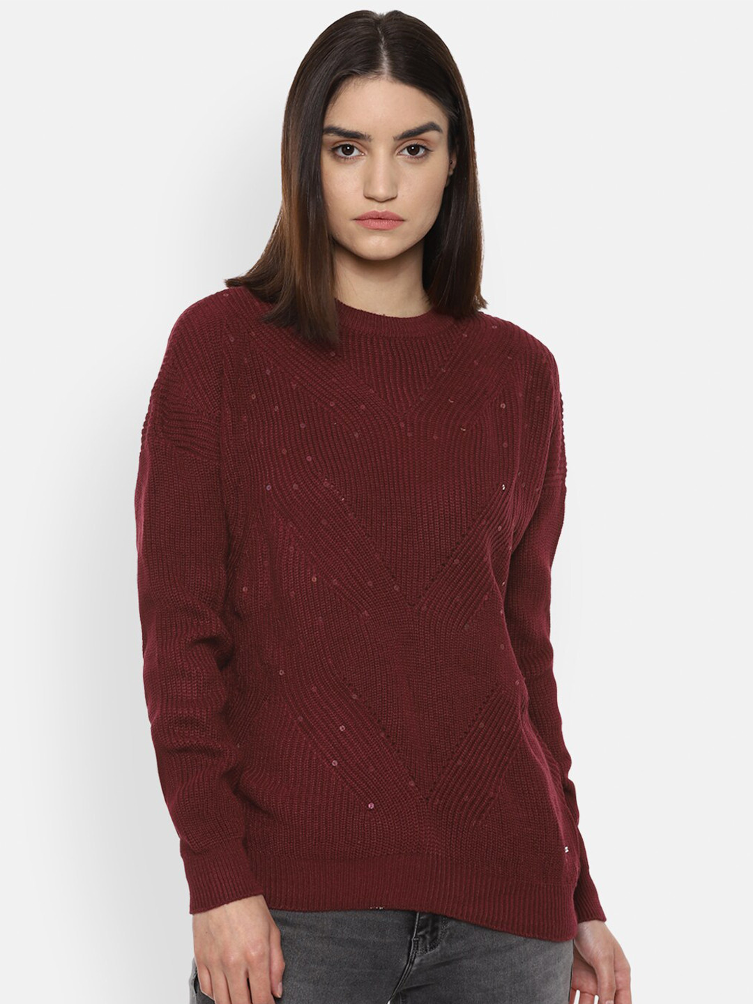 Buy Van Heusen Woman Women Maroon Acrylic Pullover Sweaters for Women