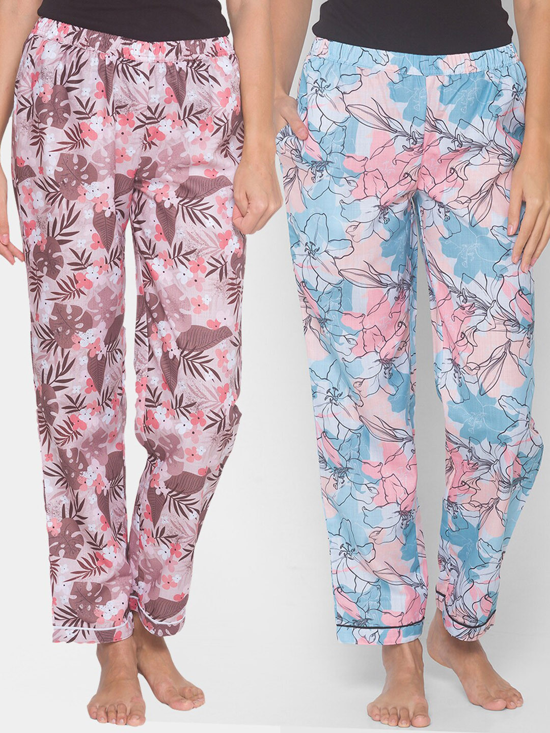 Buy FashionRack Women Set Of 2 Printed Cotton Lounge Pants Lounge