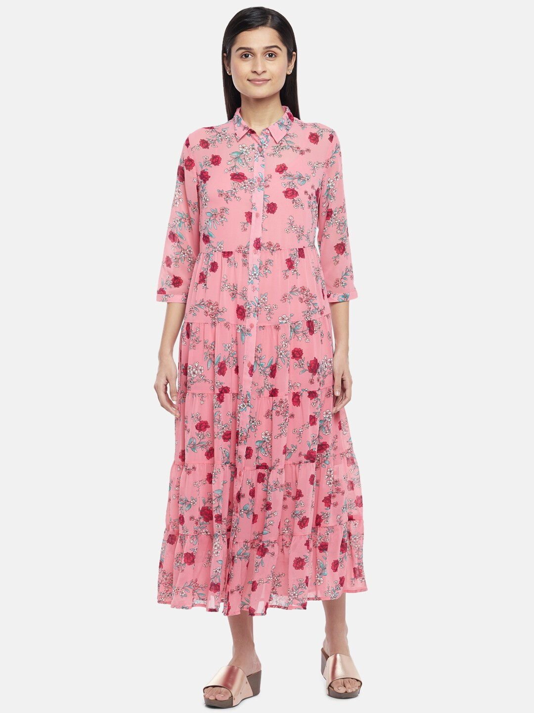 Buy Honey By Pantaloons Coral Floral A Line Midi Dress Dresses for