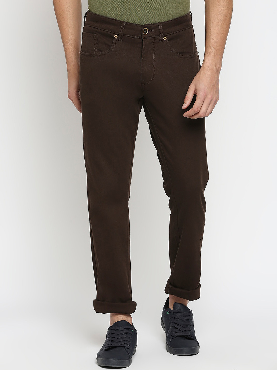 Brown Slim Fit Denims For Men By Being Human Clothing