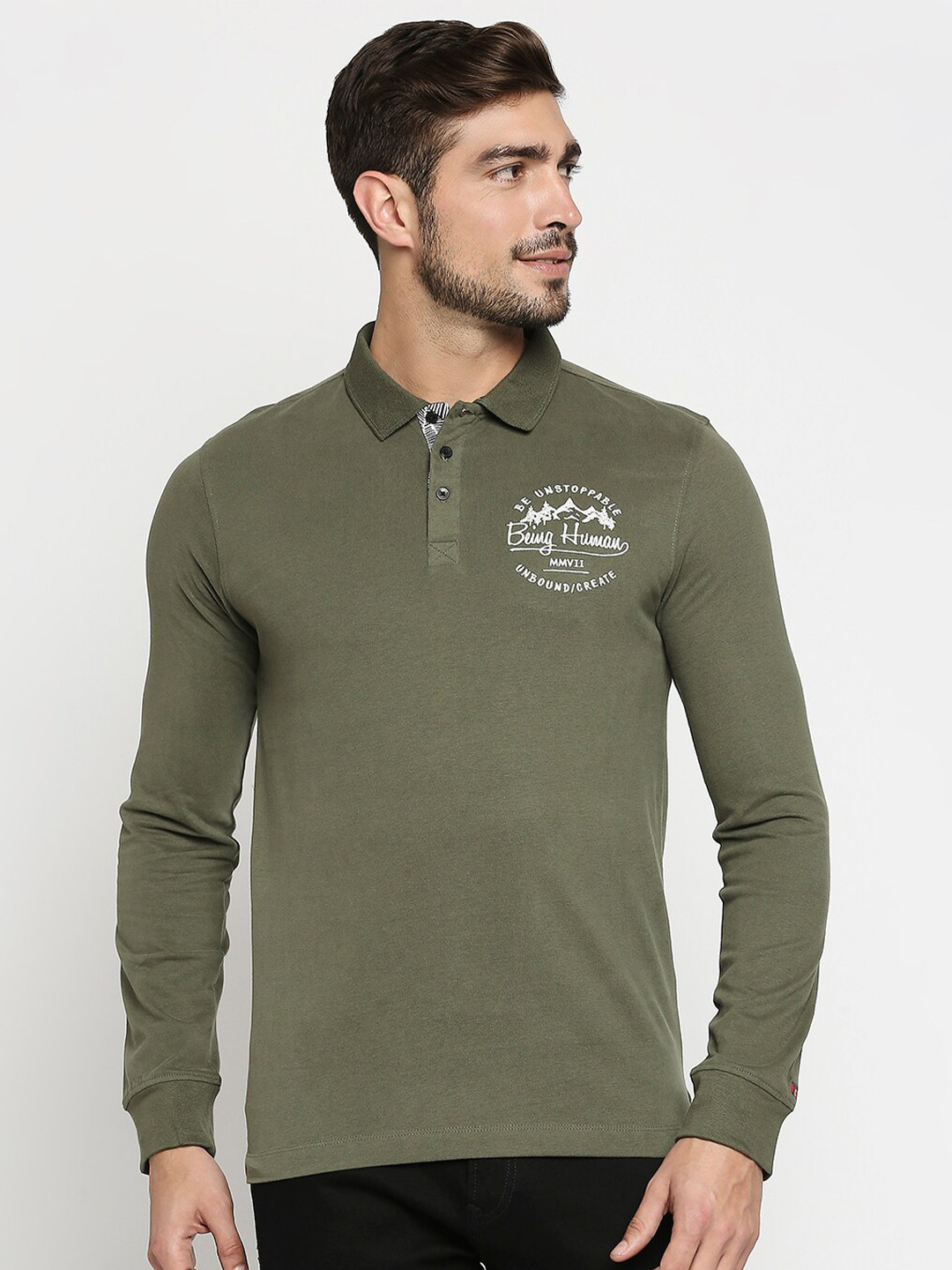 Dark Green Regular Fit Men's Polo T-Shirt by Being Human Clothing