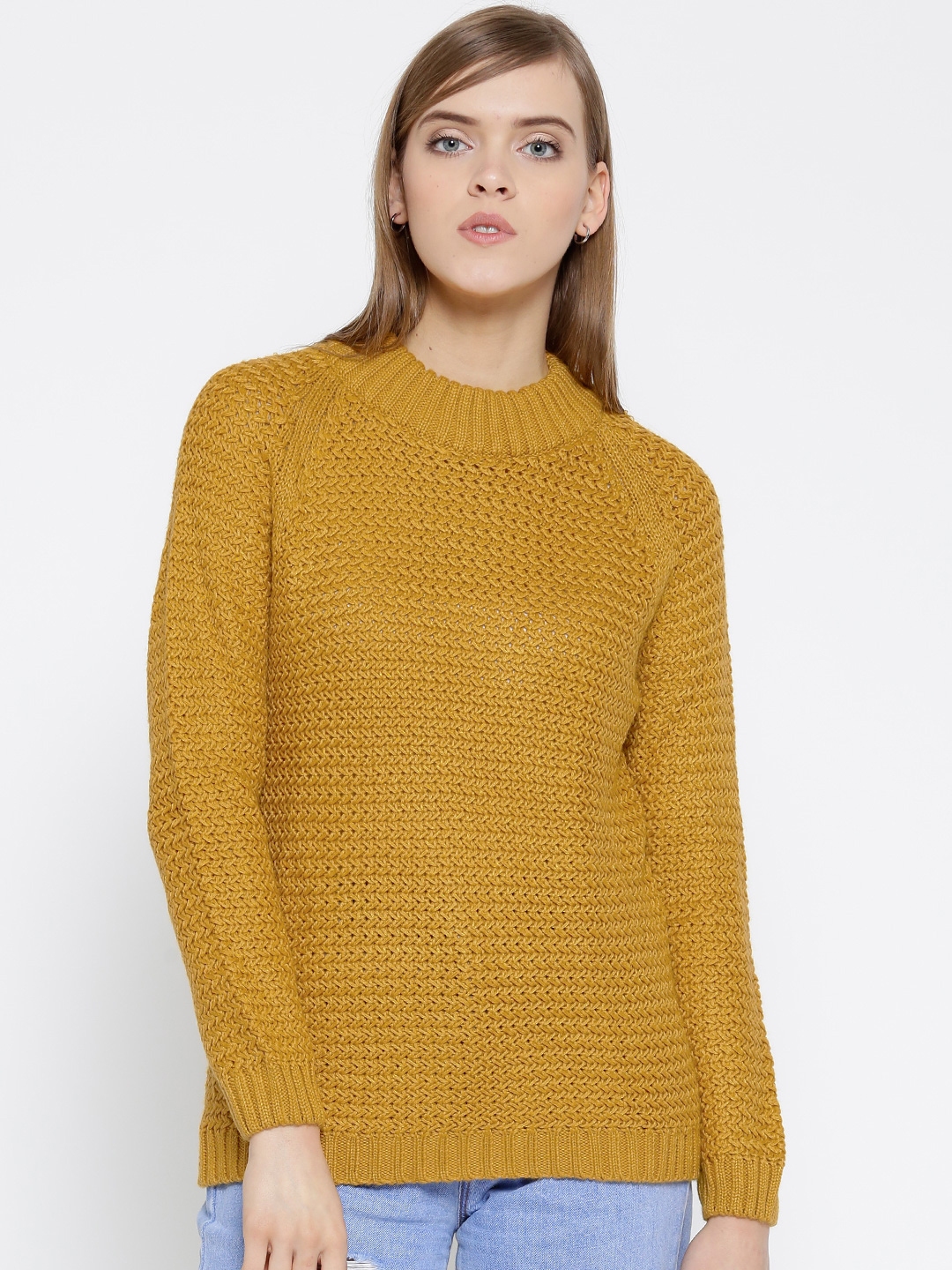 Buy People Women Mustard Yellow Patterned Sweater Sweaters For Women   11480660063525 People Women Mustard Yellow Patterned Sweater 9421480660063304 1 