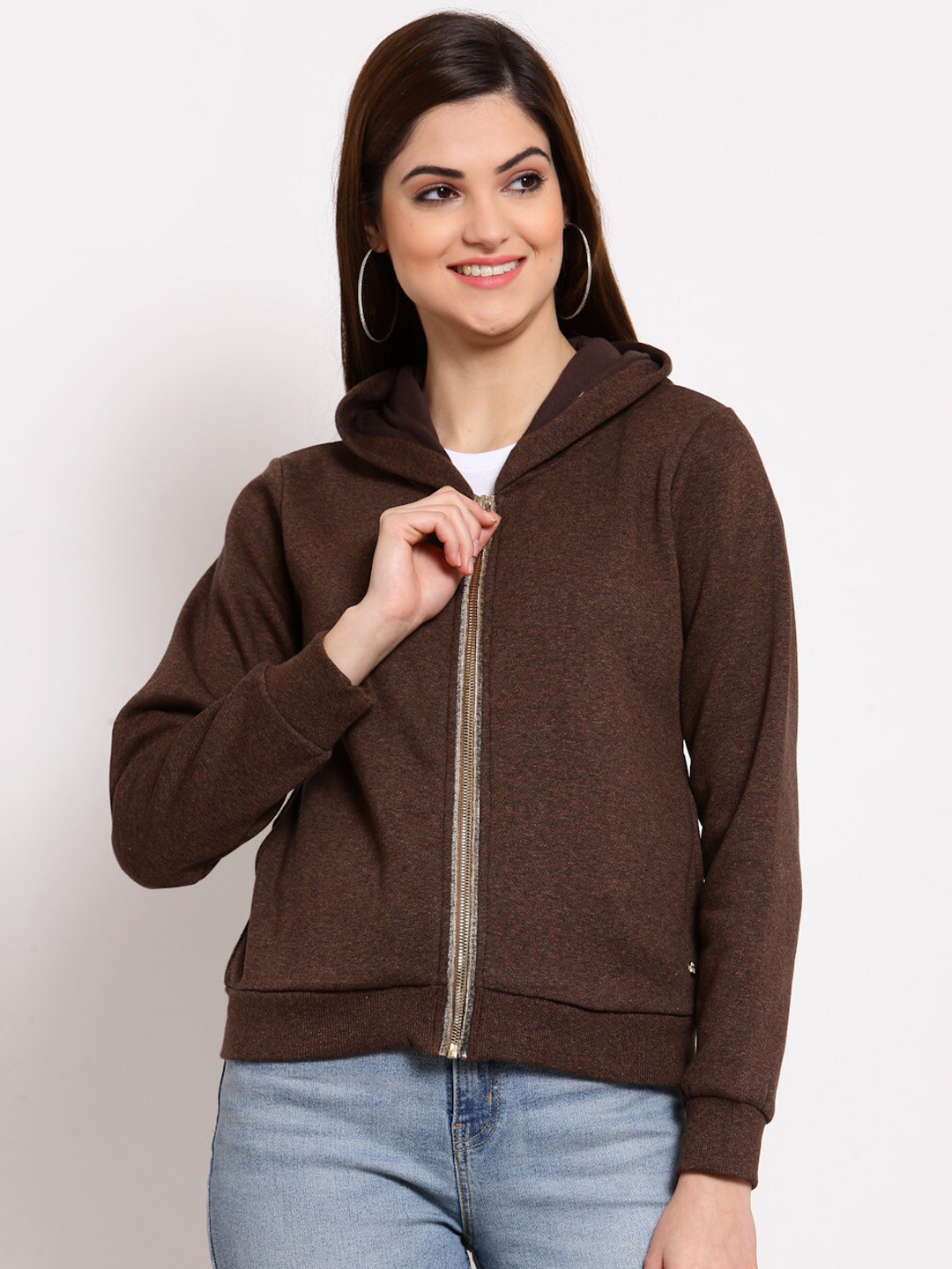 Buy Juelle Women Brown Solid Hooded Sweatshirt - Sweatshirts for Women ...