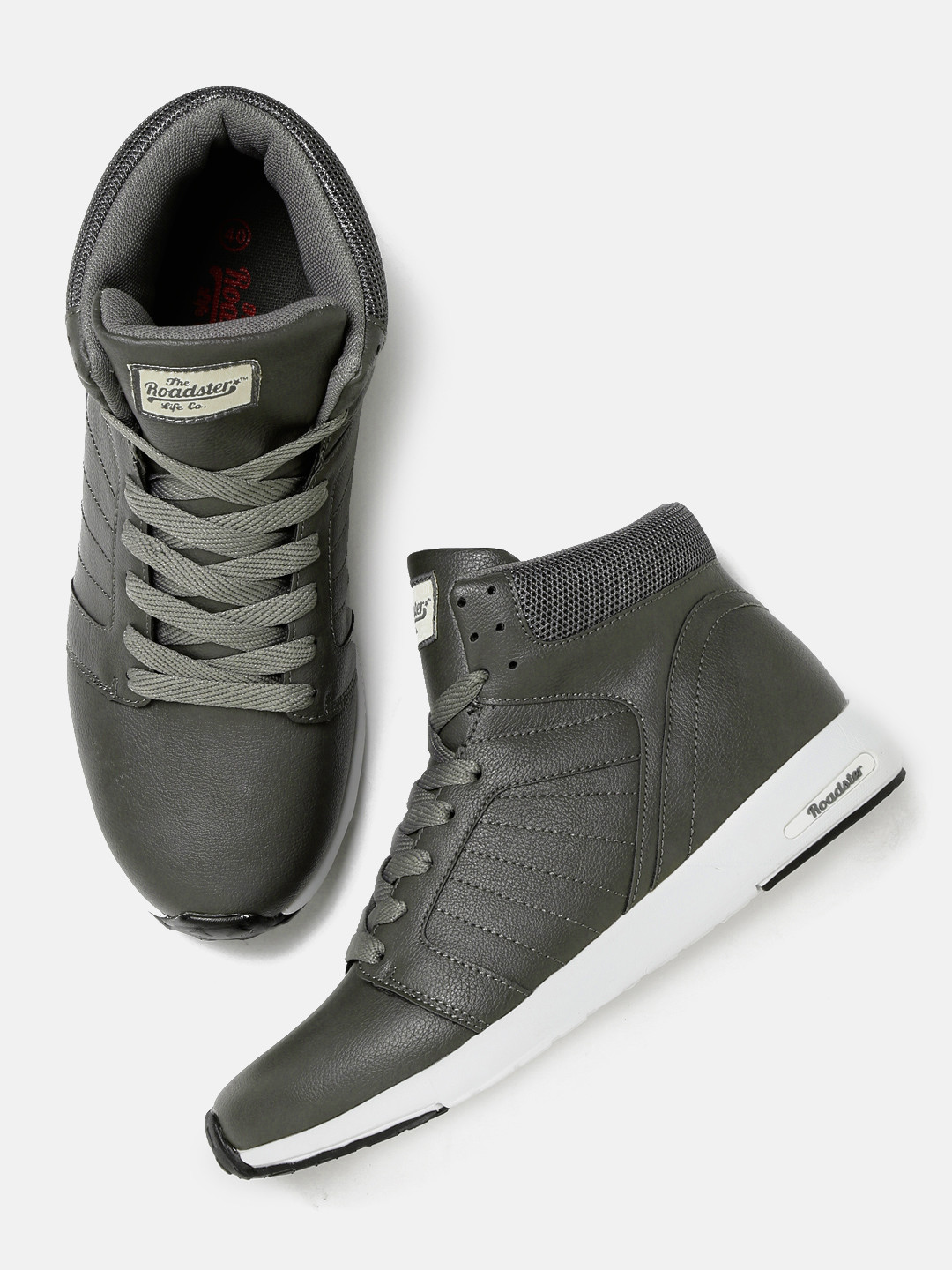 Buy Roadster Men Grey Solid Mid Top Sneakers Casual Shoes for Men