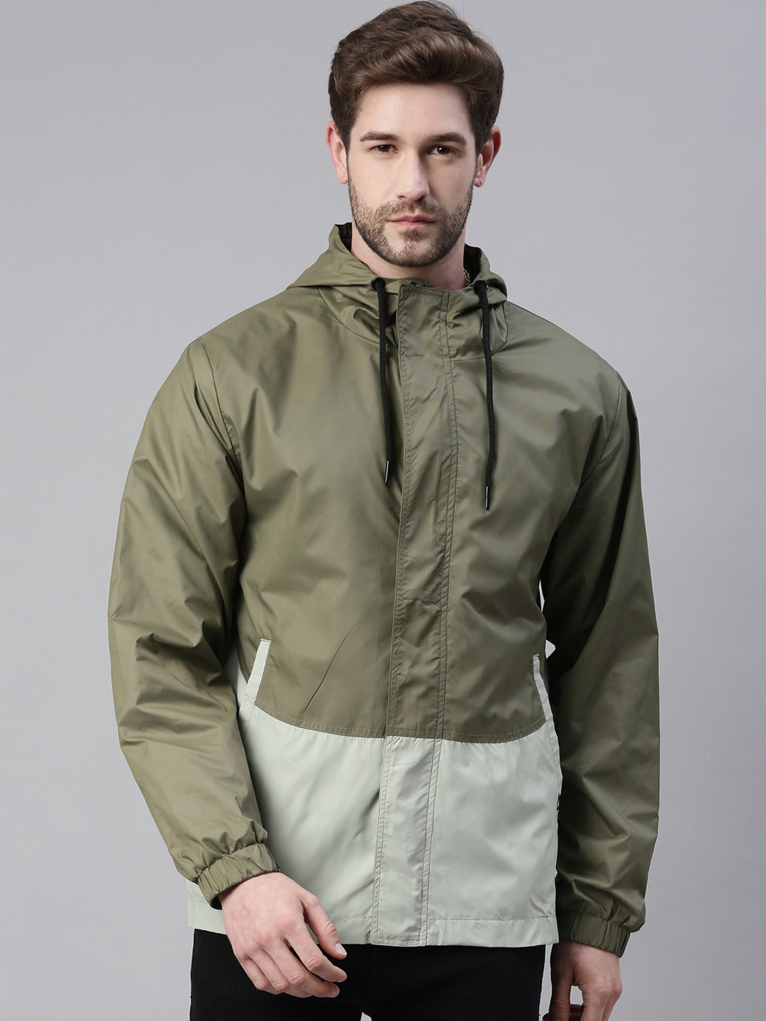 Buy Breakbounce Men Olive Green Colourblocked Lightweight Outdoor