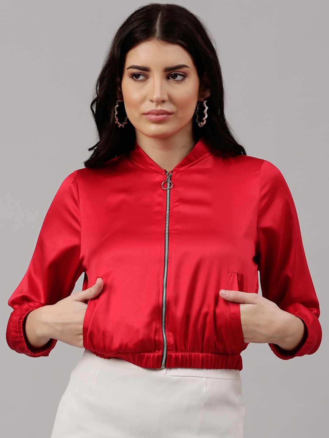 Buy Neudis Women Red Satin Crop Bomber Jacket Jackets For Women 16175028 Myntra