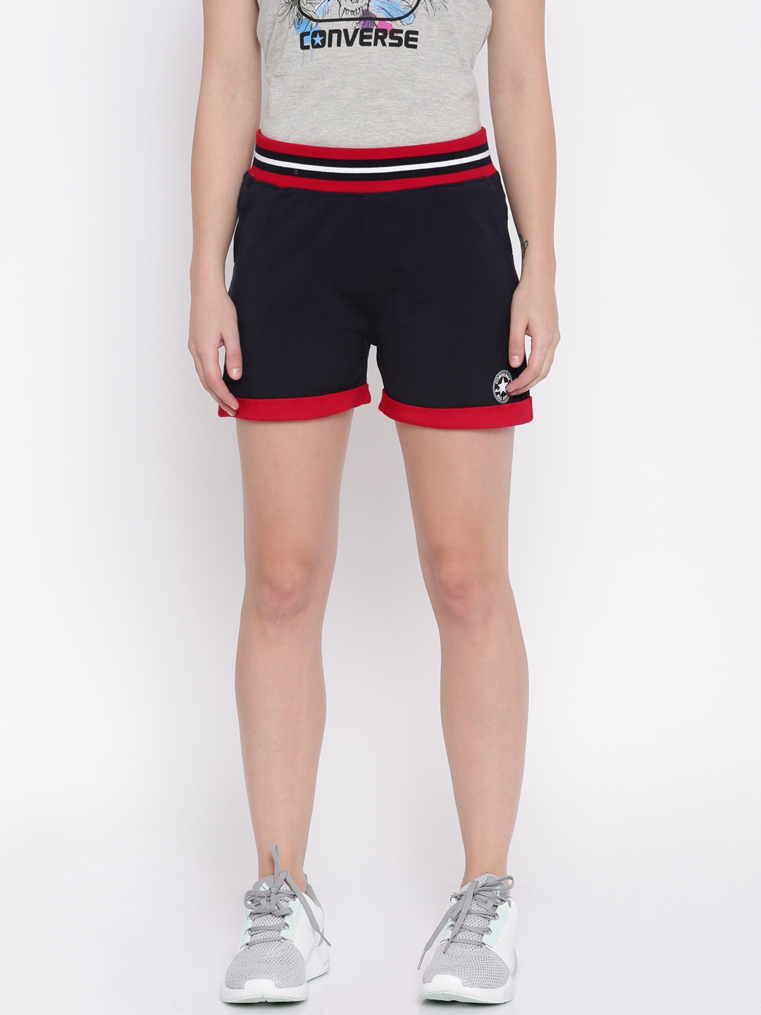 Buy Converse Women Navy Blue Solid Regular Fit Shorts - Shorts for ...