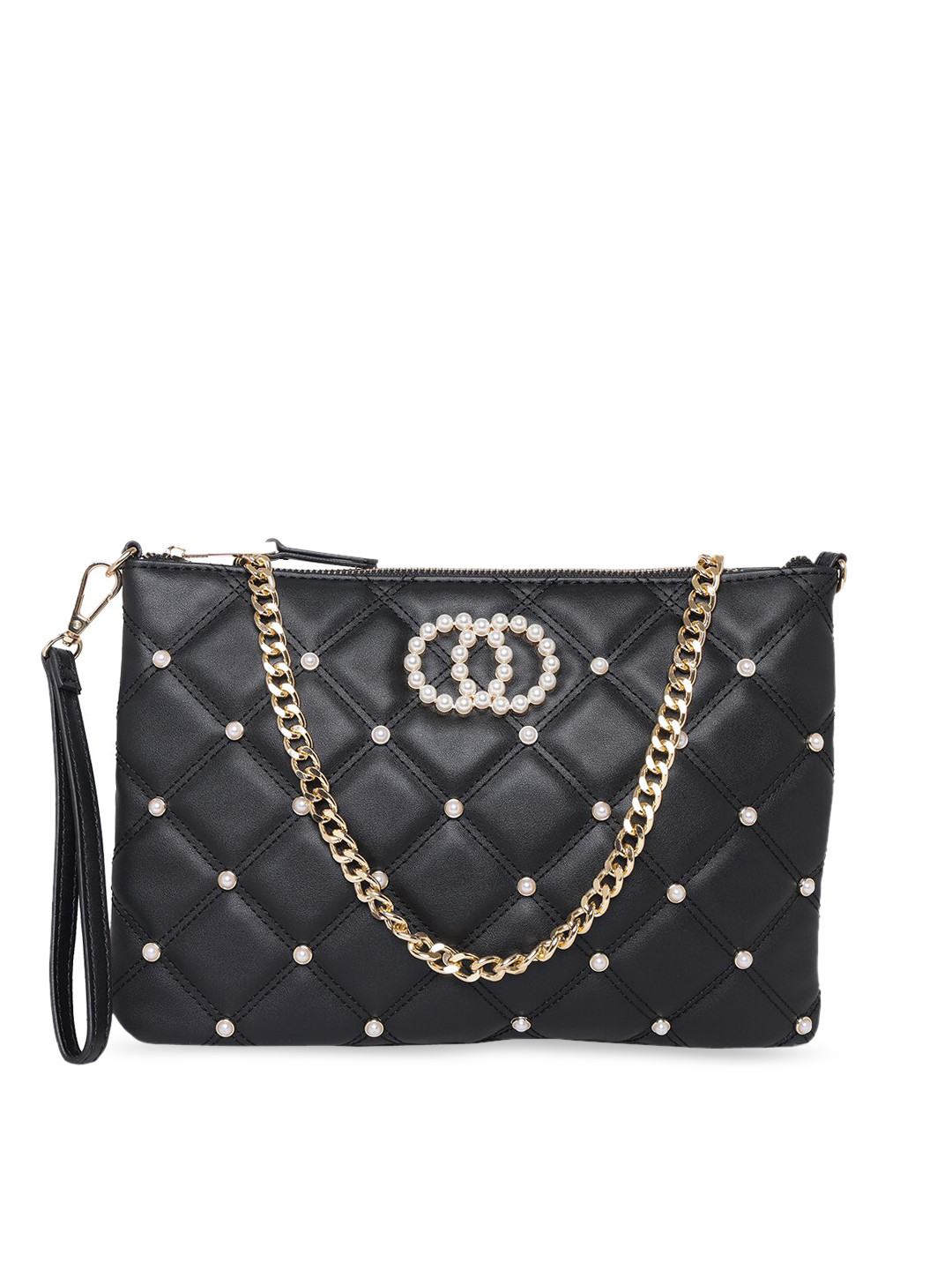 Buy ALDO Black Embellished PU Structured Sling Bag With Quilted