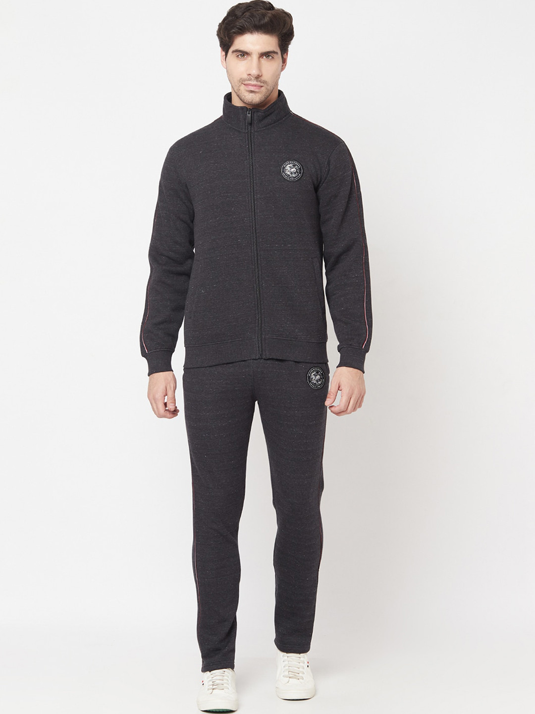 Octave Grey Melange Regular Fit High Neck Tracksuit