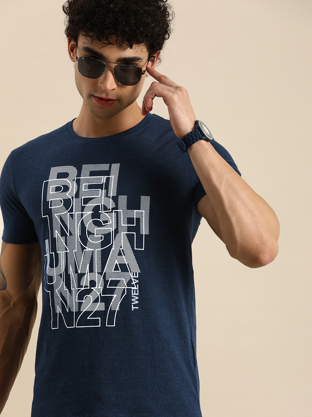 Buy Being Human Men Navy Blue Brand Logo Printed T Shirt Tshirts for