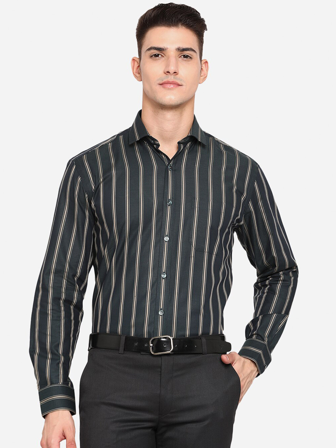 Buy JADE BLUE Men Grey Opaque Striped Formal Shirt Shirts for Men