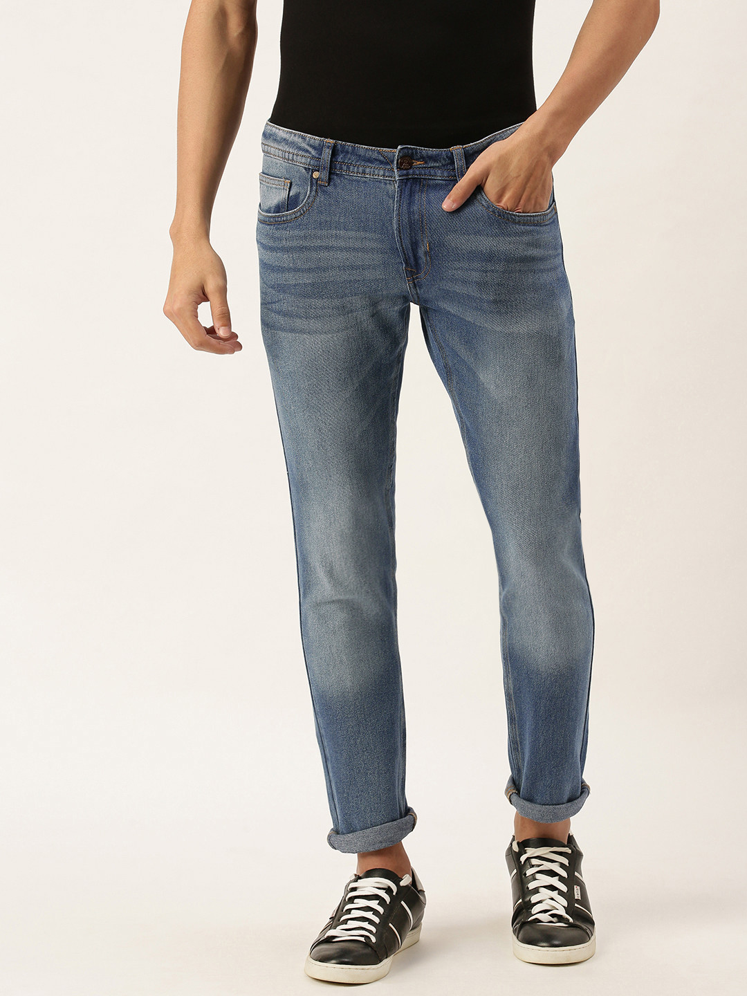 Buy PETER ENGLAND UNIVERSITY Men Blue Slim Tapered Fit Mid Rise Light