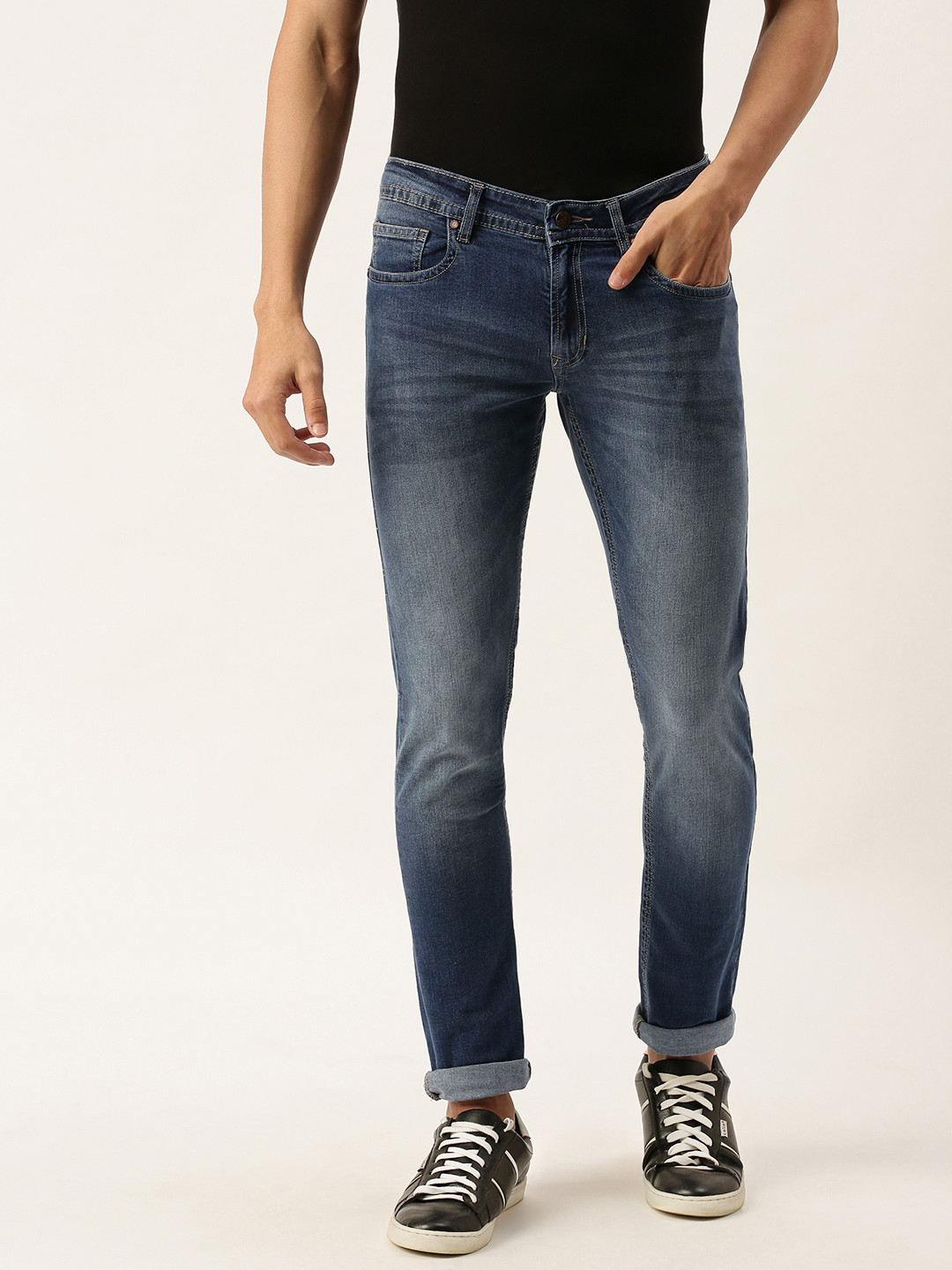 Buy PETER ENGLAND UNIVERSITY Men Blue Skinny Fit Mid Rise Light Fade