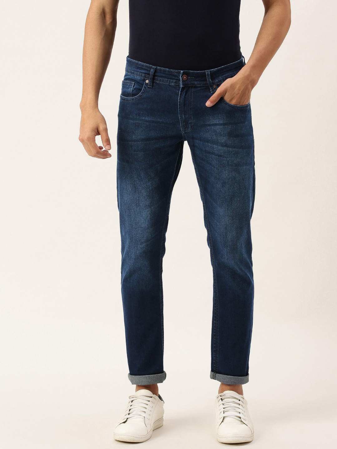 Buy PETER ENGLAND UNIVERSITY Men Navy Blue Super Skinny Fit Light Fade