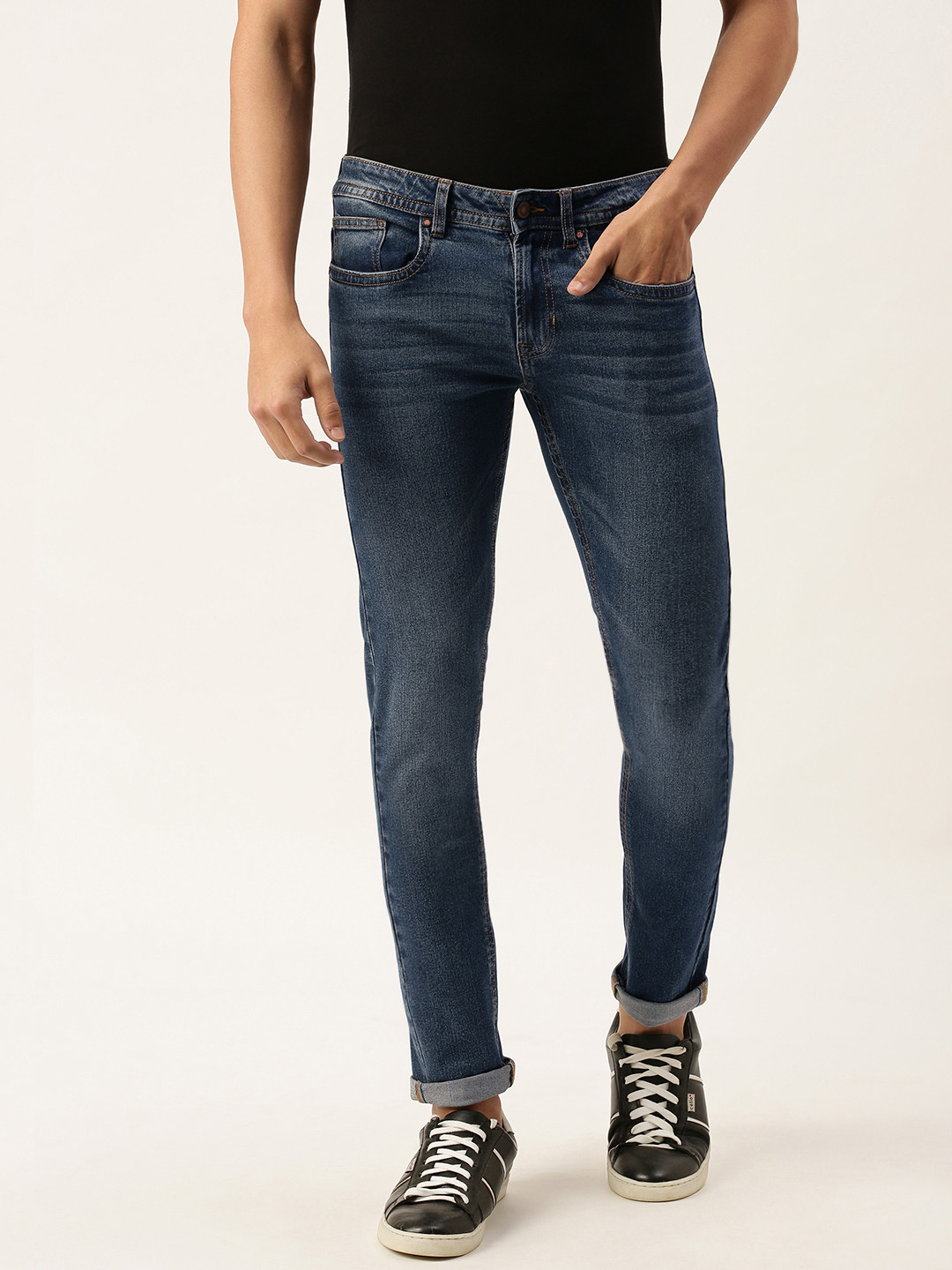 Buy PETER ENGLAND UNIVERSITY Men Blue Super Skinny Fit Heavy Fade Mid