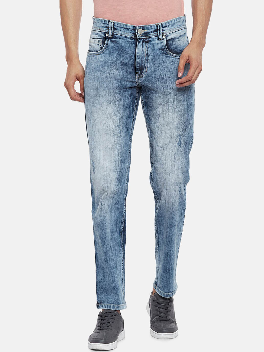 Buy People Men Blue Slim Fit Low Distress Pure Cotton Heavy Fade Jeans