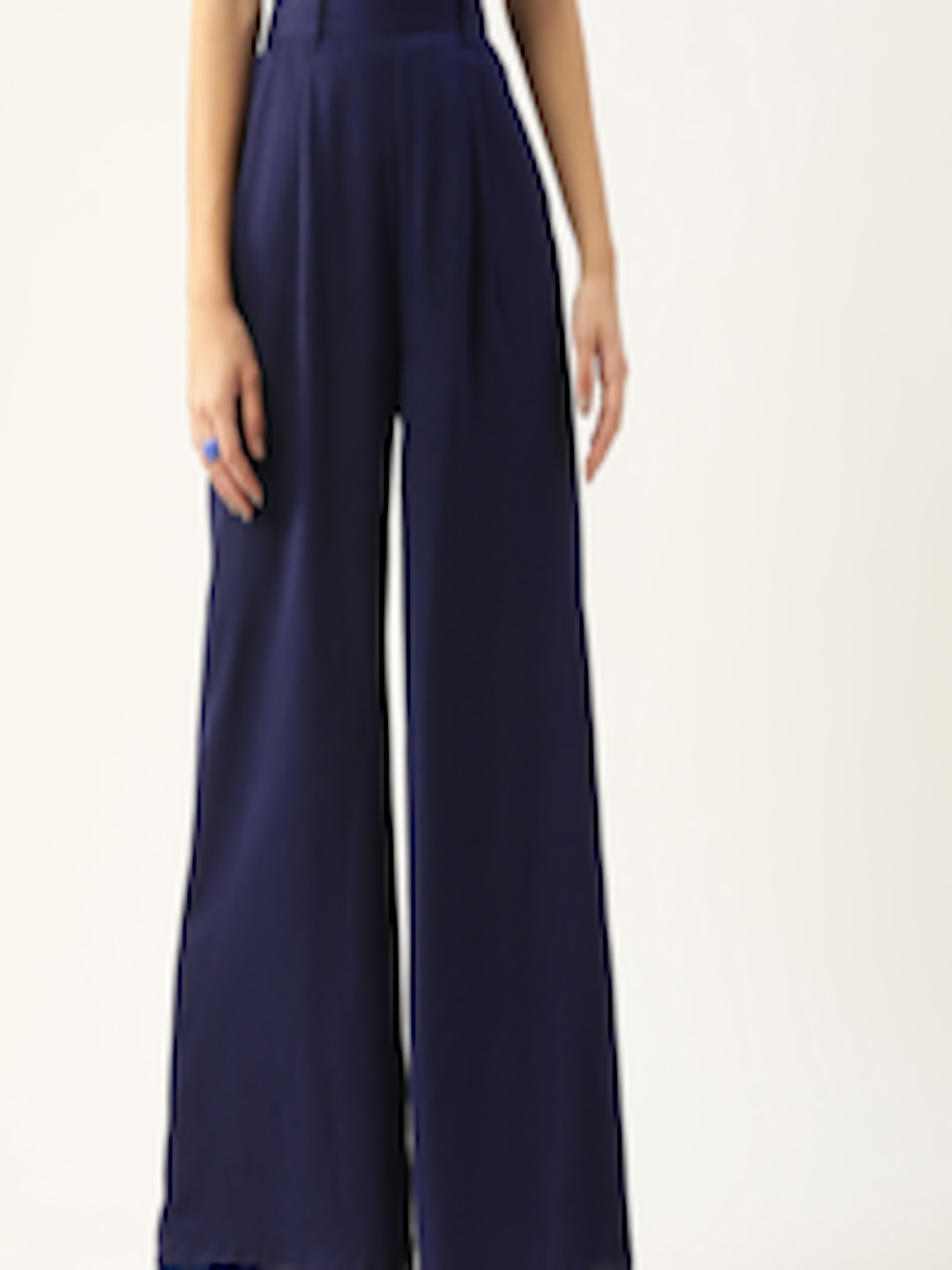 Buy DressBerry Women Navy Blue High Rise Solid Parallel Trousers ...