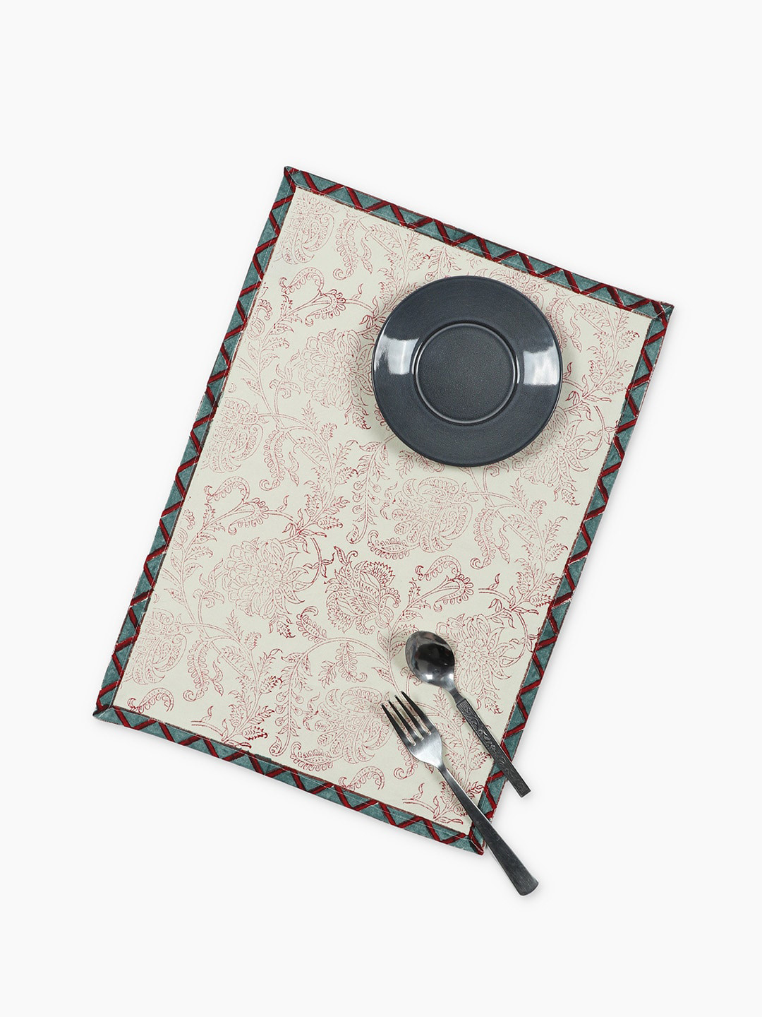 Buy Fabindia Set Of 4 Off White & Red Floral Printed Pure Cotton Table