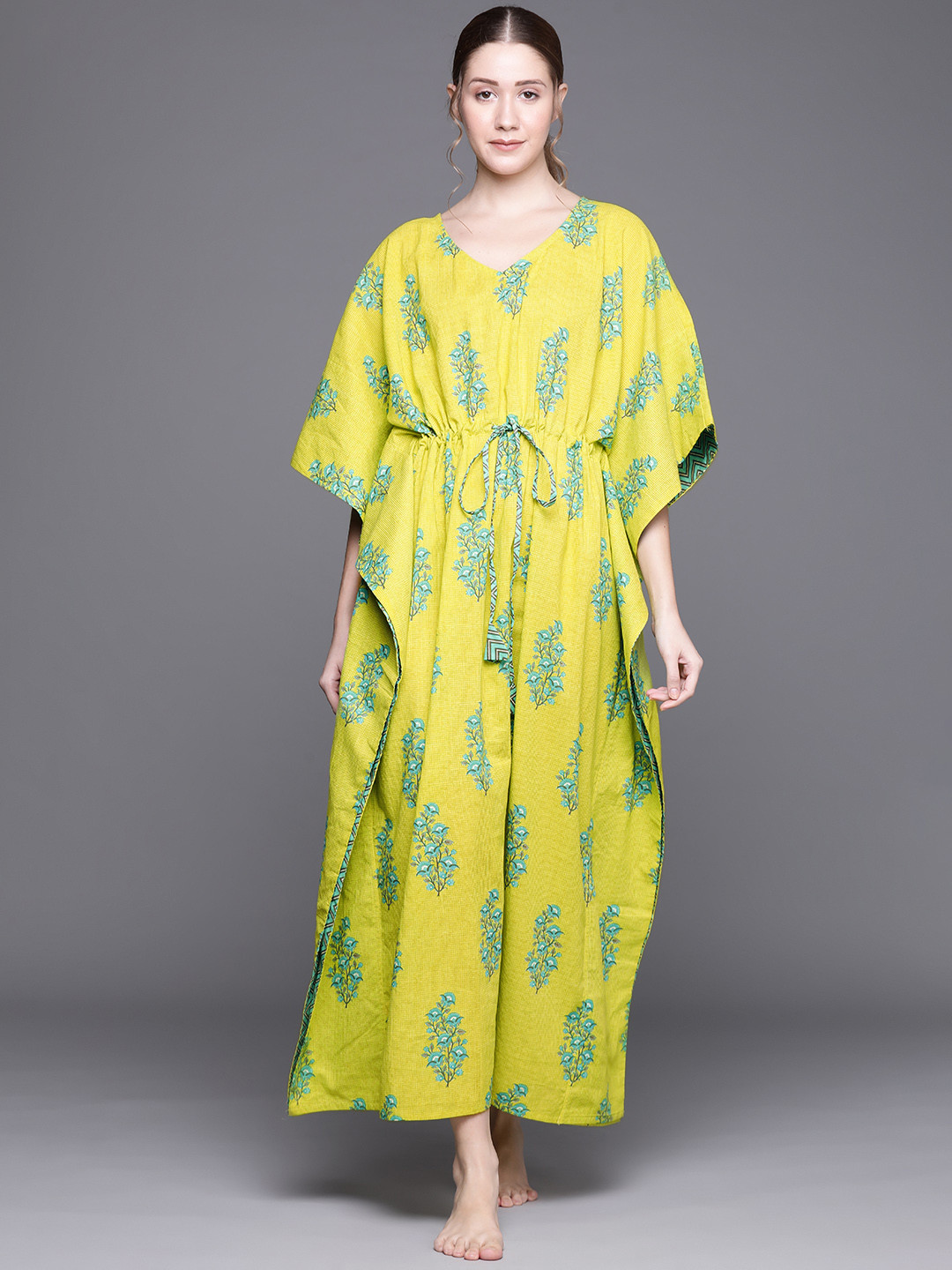 Buy Libas Green Cotton Printed Kaftan Night Dress Nightdress for Women 16189560 Myntra