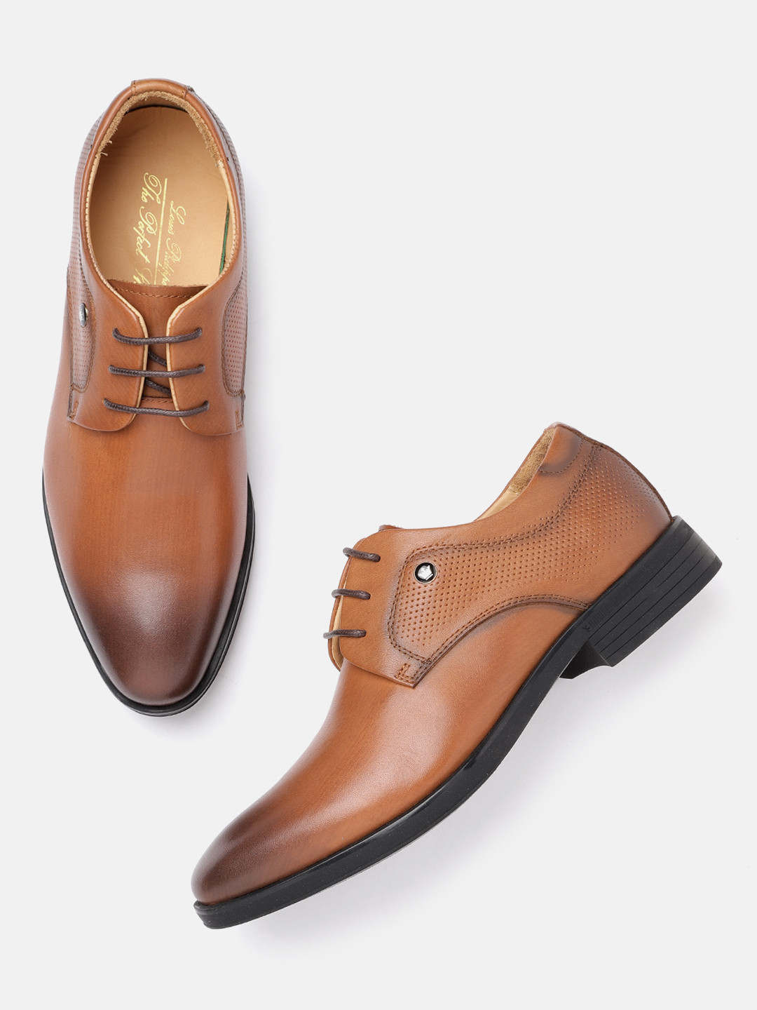 Buy Louis Philippe Men Tan Brown Perforated Leather Formal Derbys