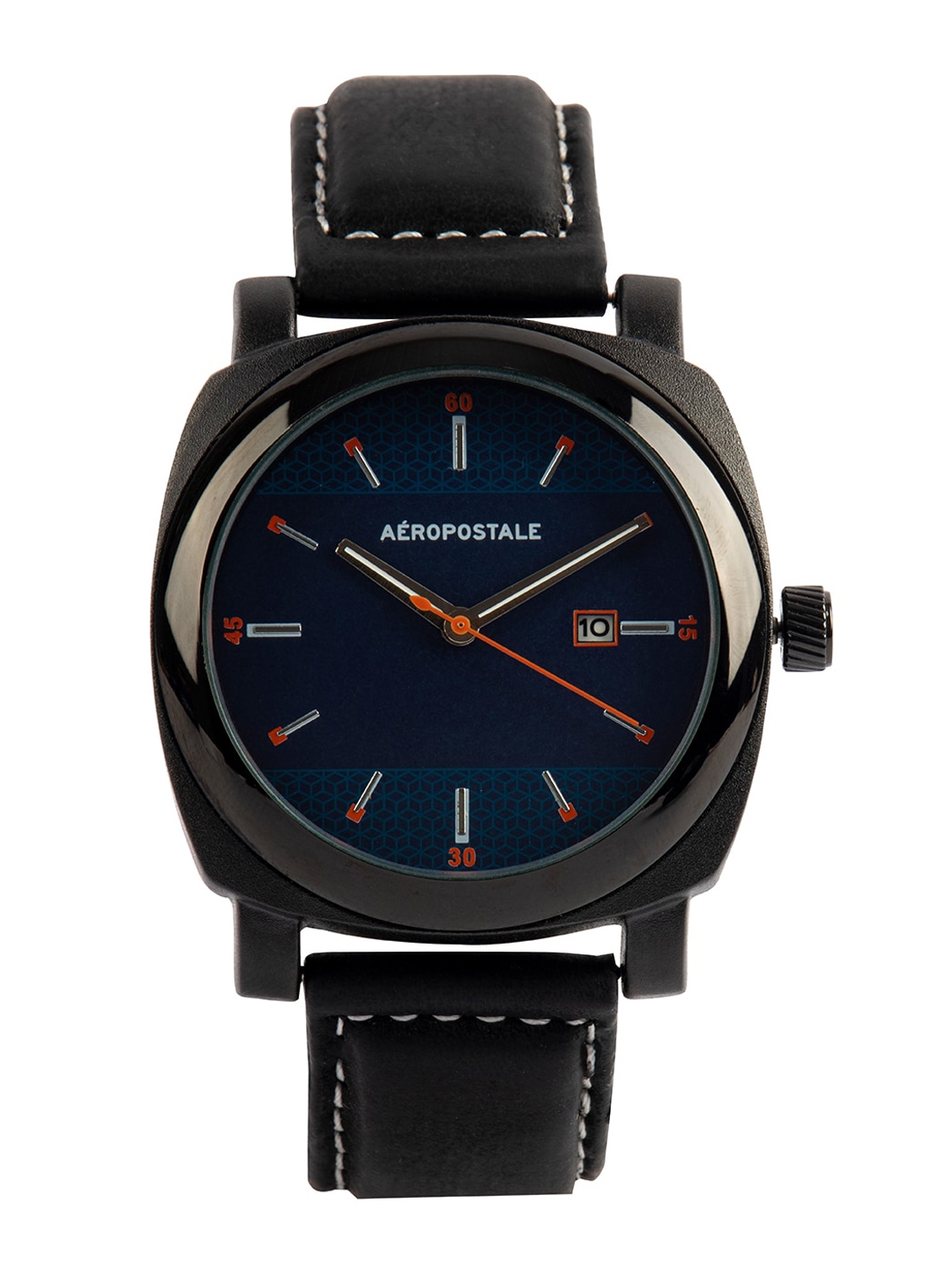 Buy Aeropostale Unisex Black Brass Patterned Dial & Black Leather Textured Straps Analogue Watch