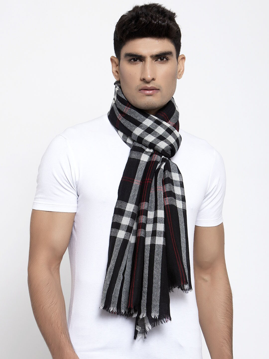 Buy Calvadoss Men Black & White Checked Woolen Muffler Mufflers for