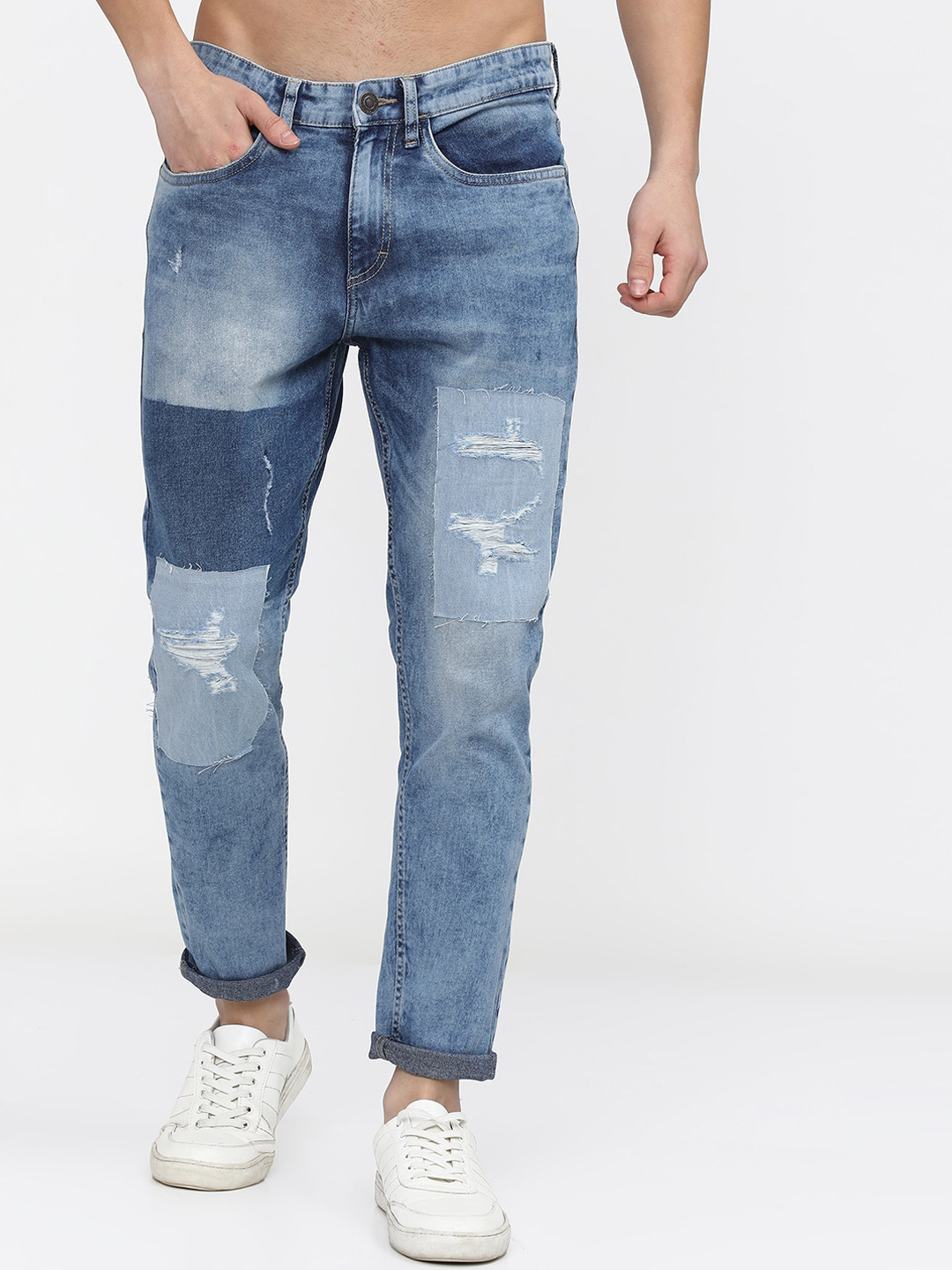 Buy HIGHLANDER Men Blue Tapered Fit Mildly Distressed Heavy Fade ...