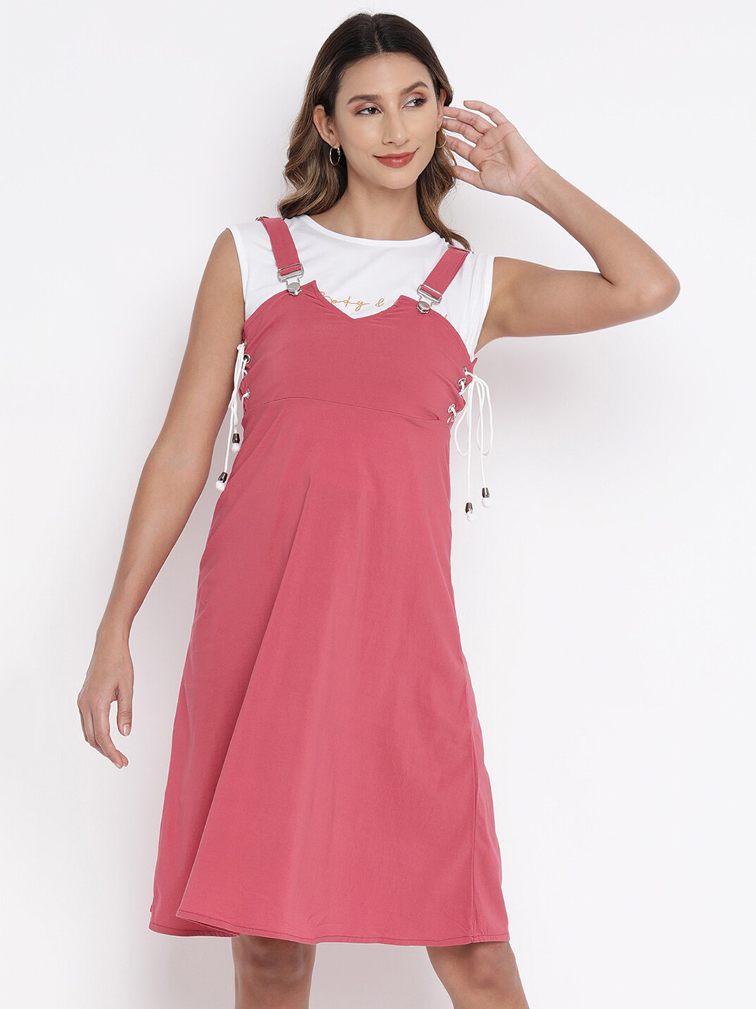 Buy V2 Value & Variety Pink Solid Pinafore Dress Dresses for Women